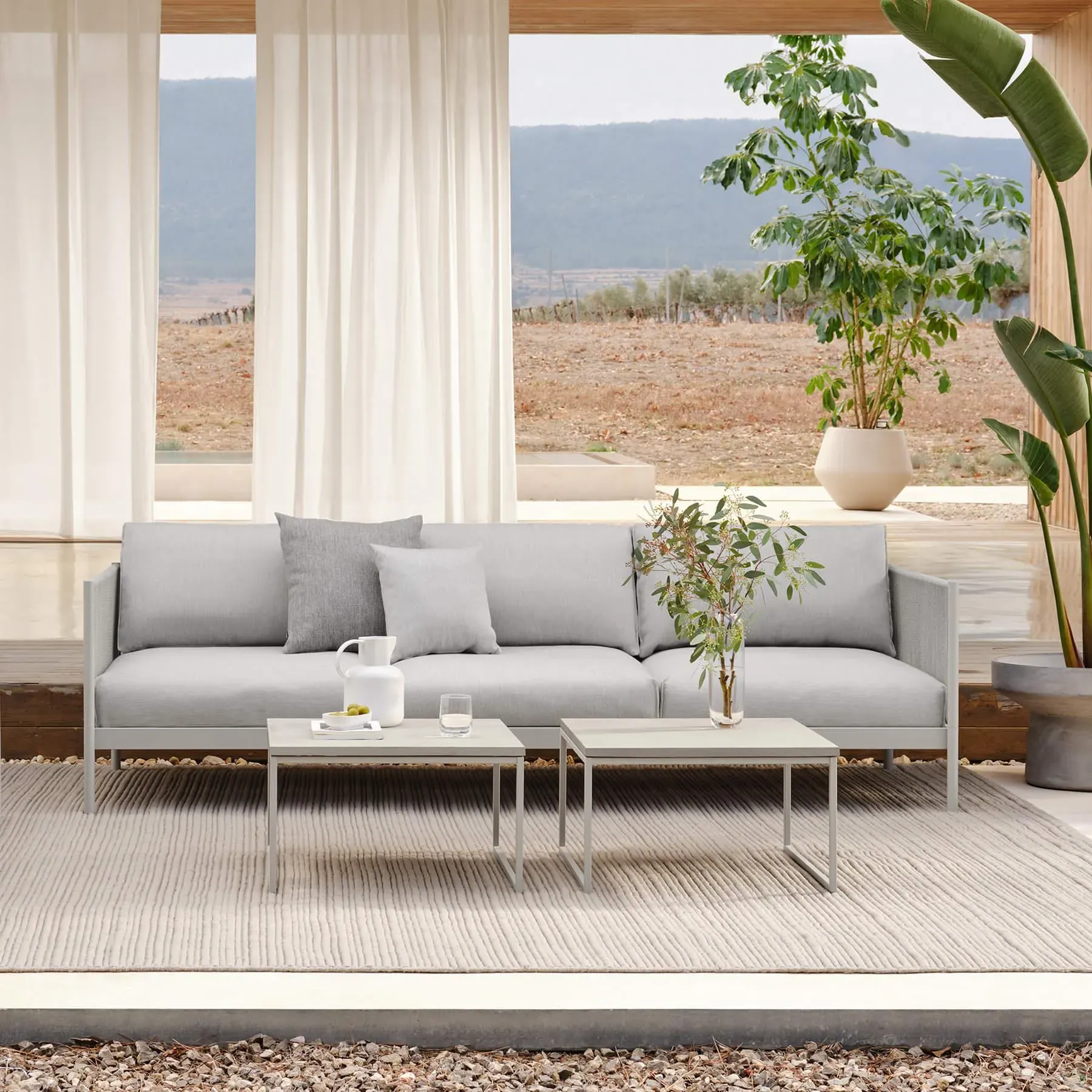 3-Seater Garden Sofa with Cord Arms - Dark Grey