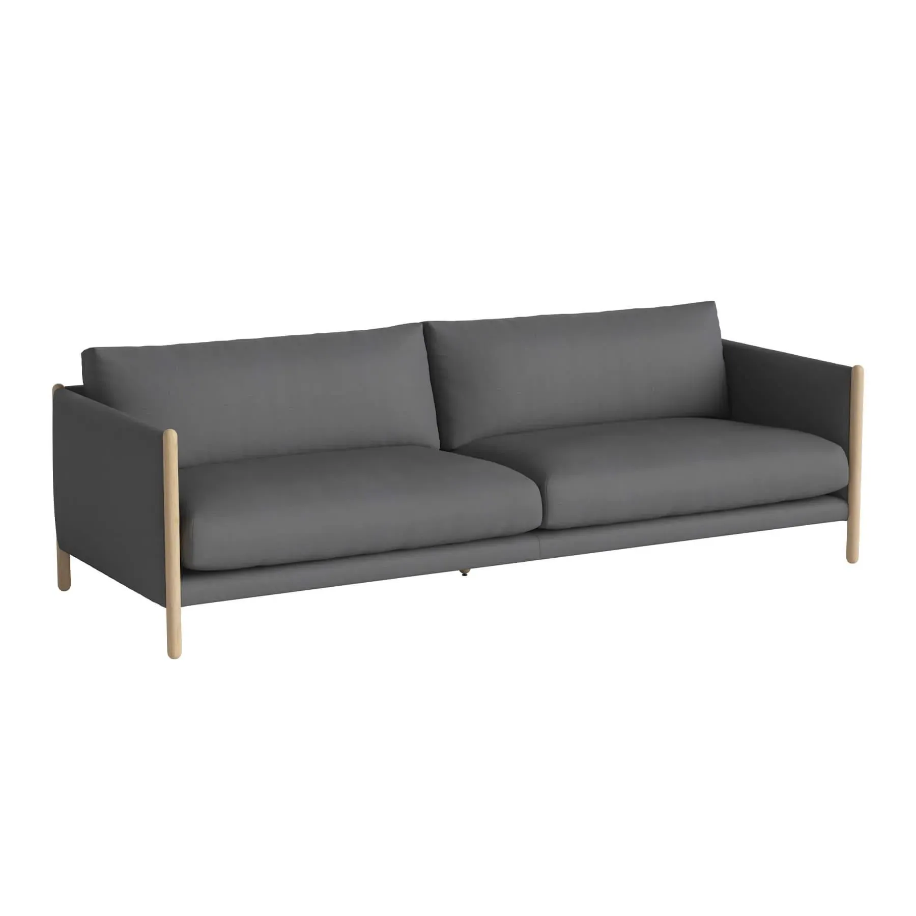 3-Seater Sofa with Oak Frame - Grey, Fabric