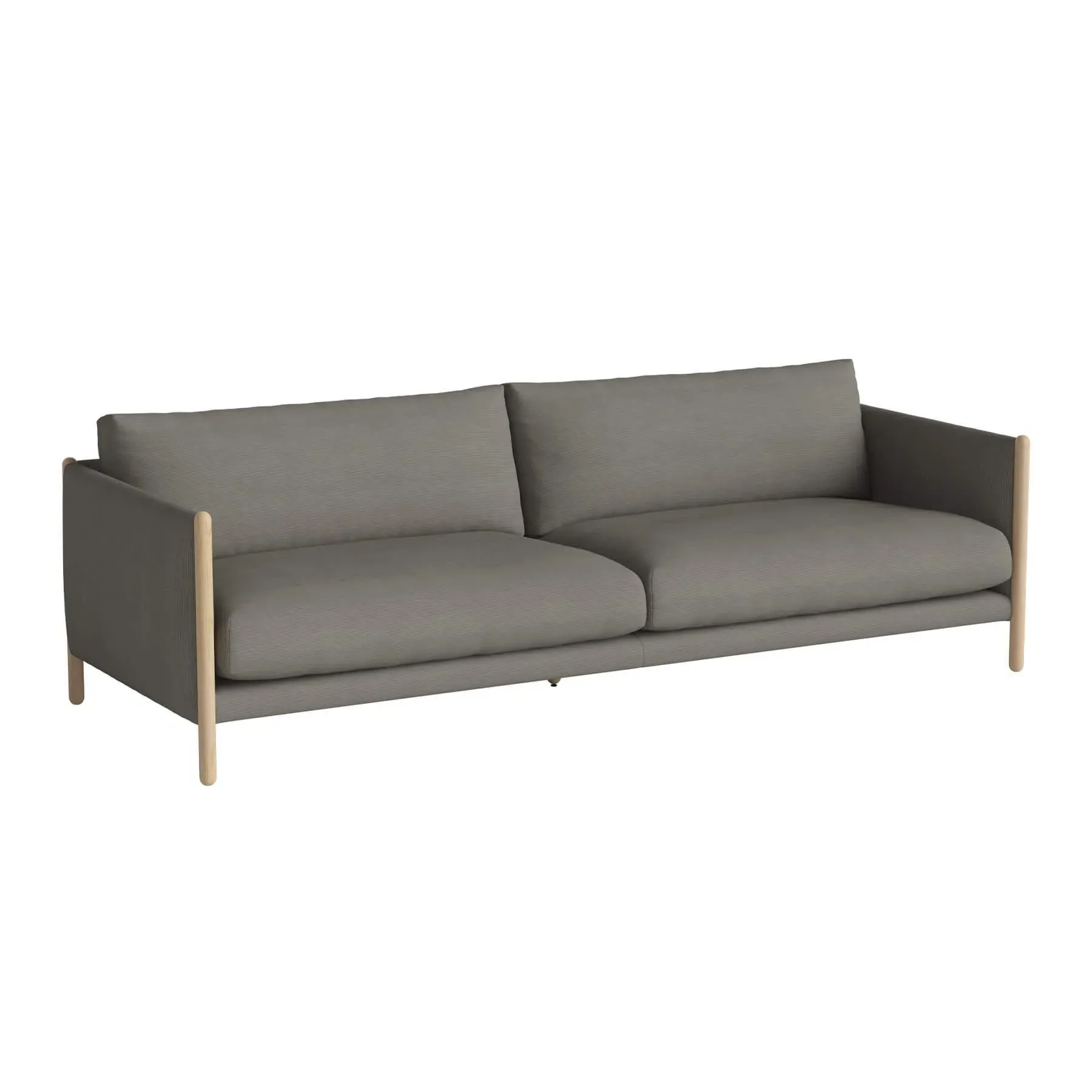 3-Seater Sofa with Oak Frame - Grey, Fabric