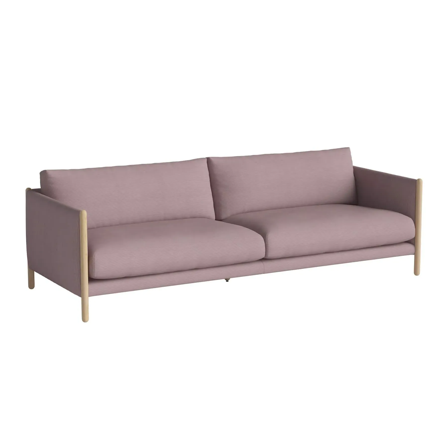 3-Seater Sofa with Oak Frame - Pink, Fabric