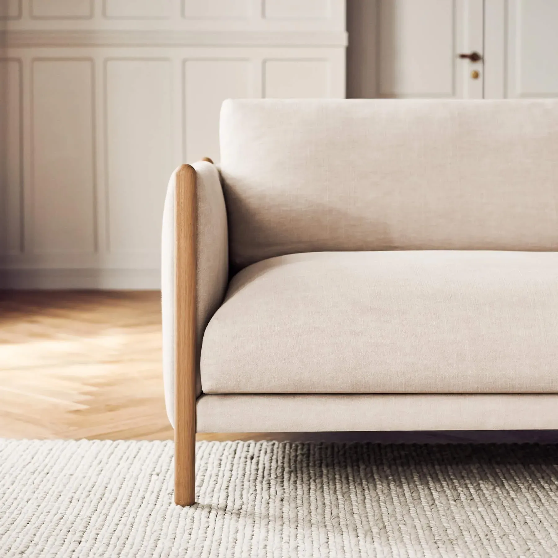 3-Seater Sofa with Oak Frame - Sand, Fabric