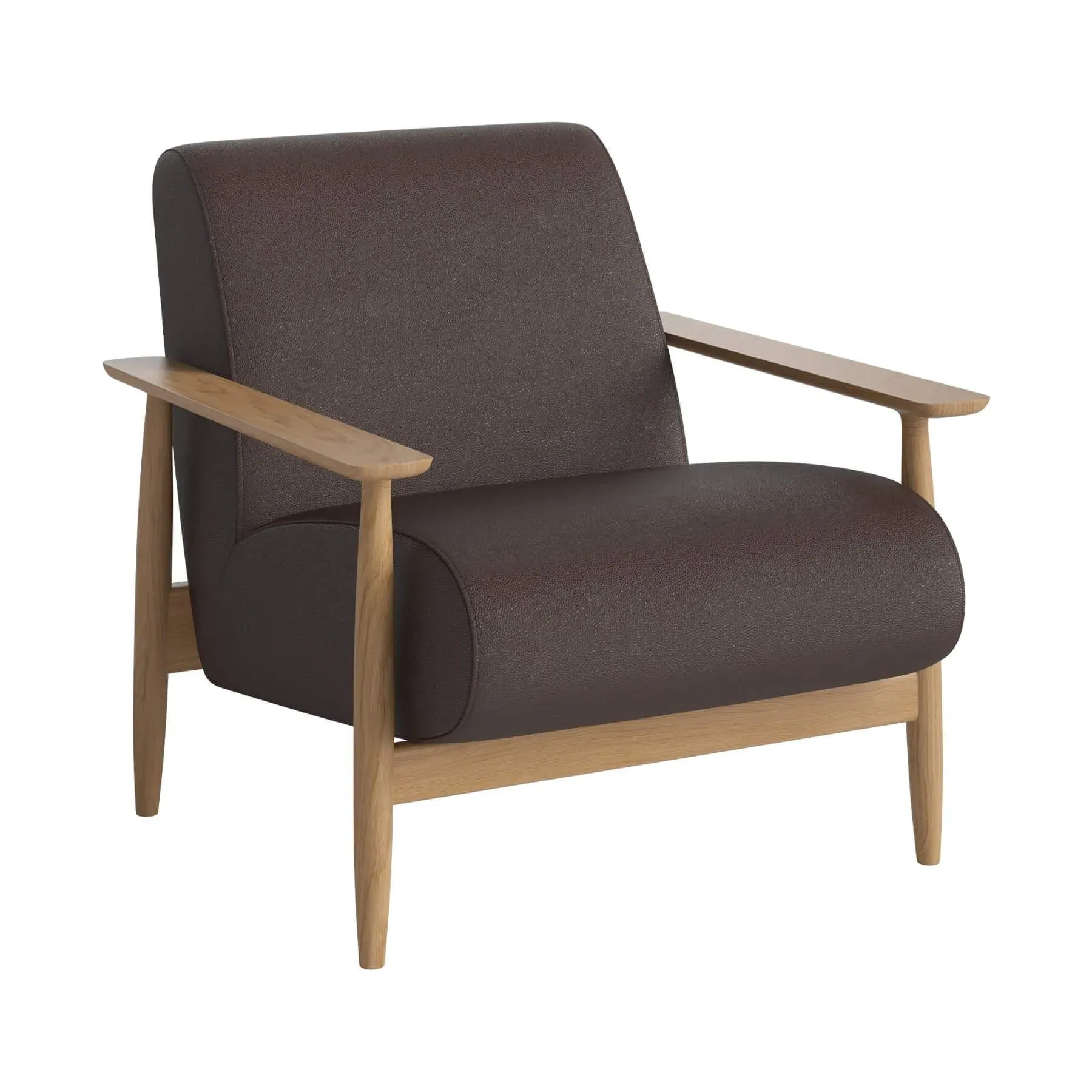 Armchair with Flat Armrests - Brown, Leather
