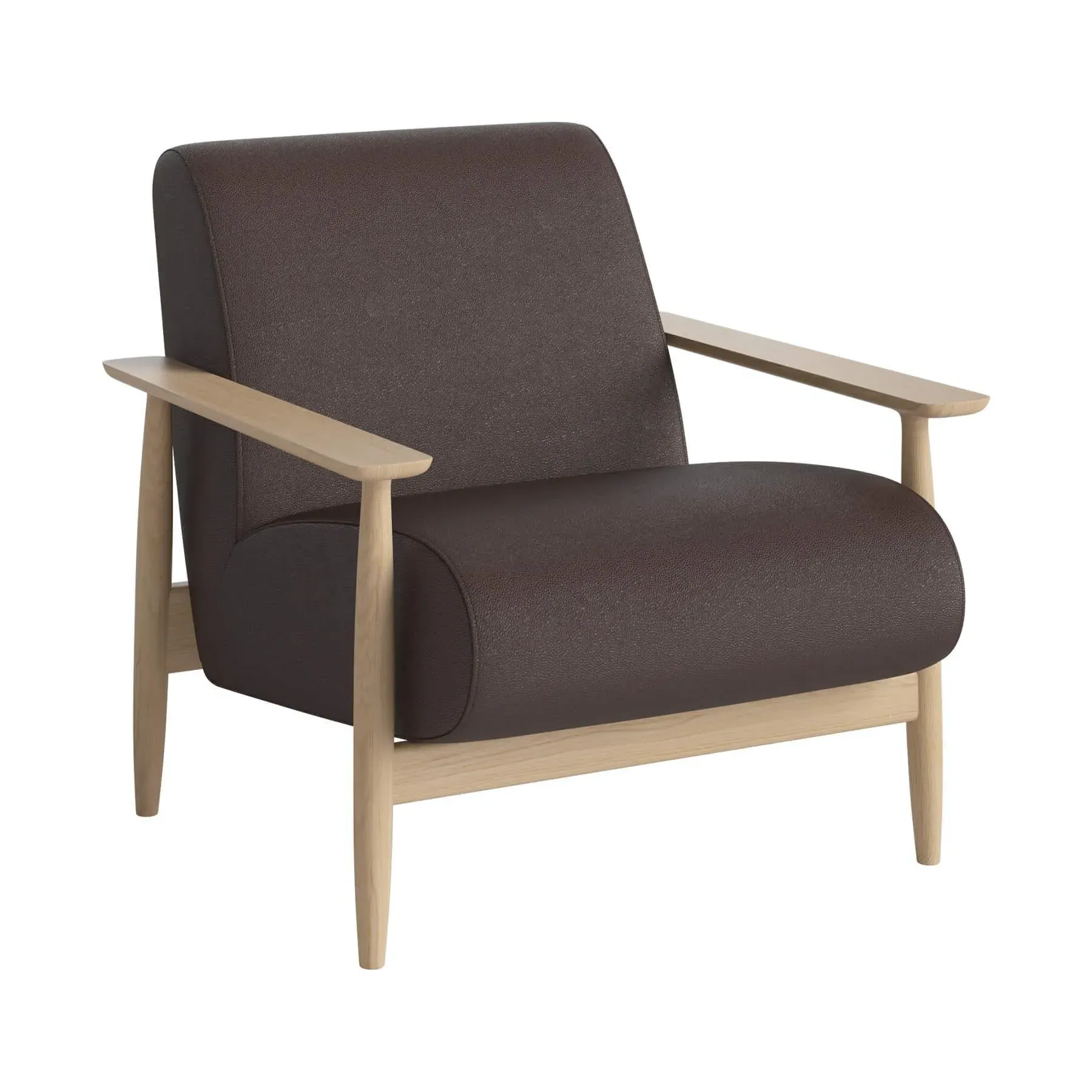 Armchair with Flat Armrests - Brown, Leather