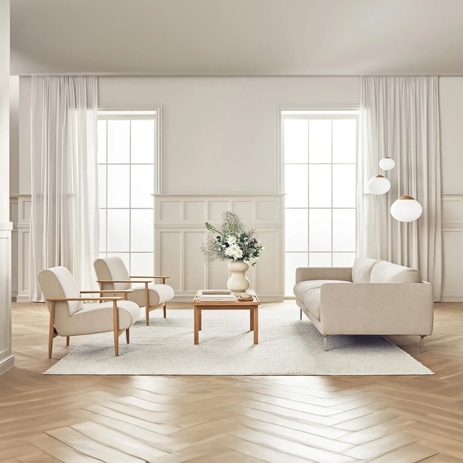 Armchair with Flat Armrests - Sand, Oak