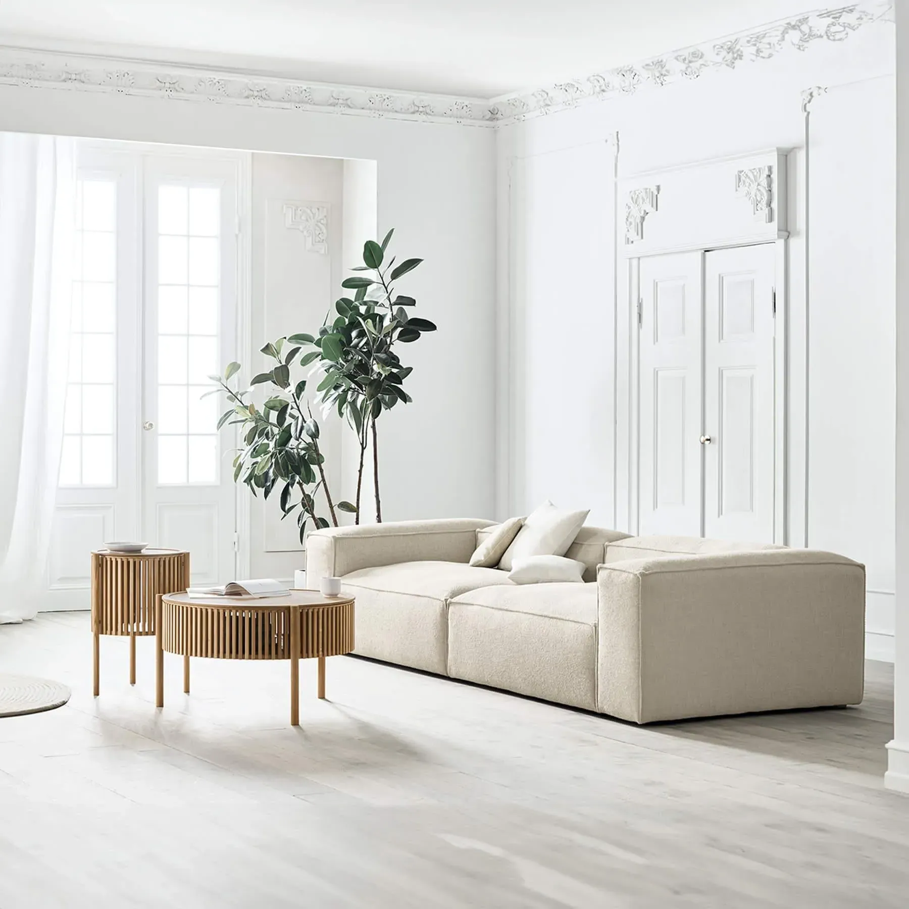 Coffee Table with Storage - White, Oak Veneer