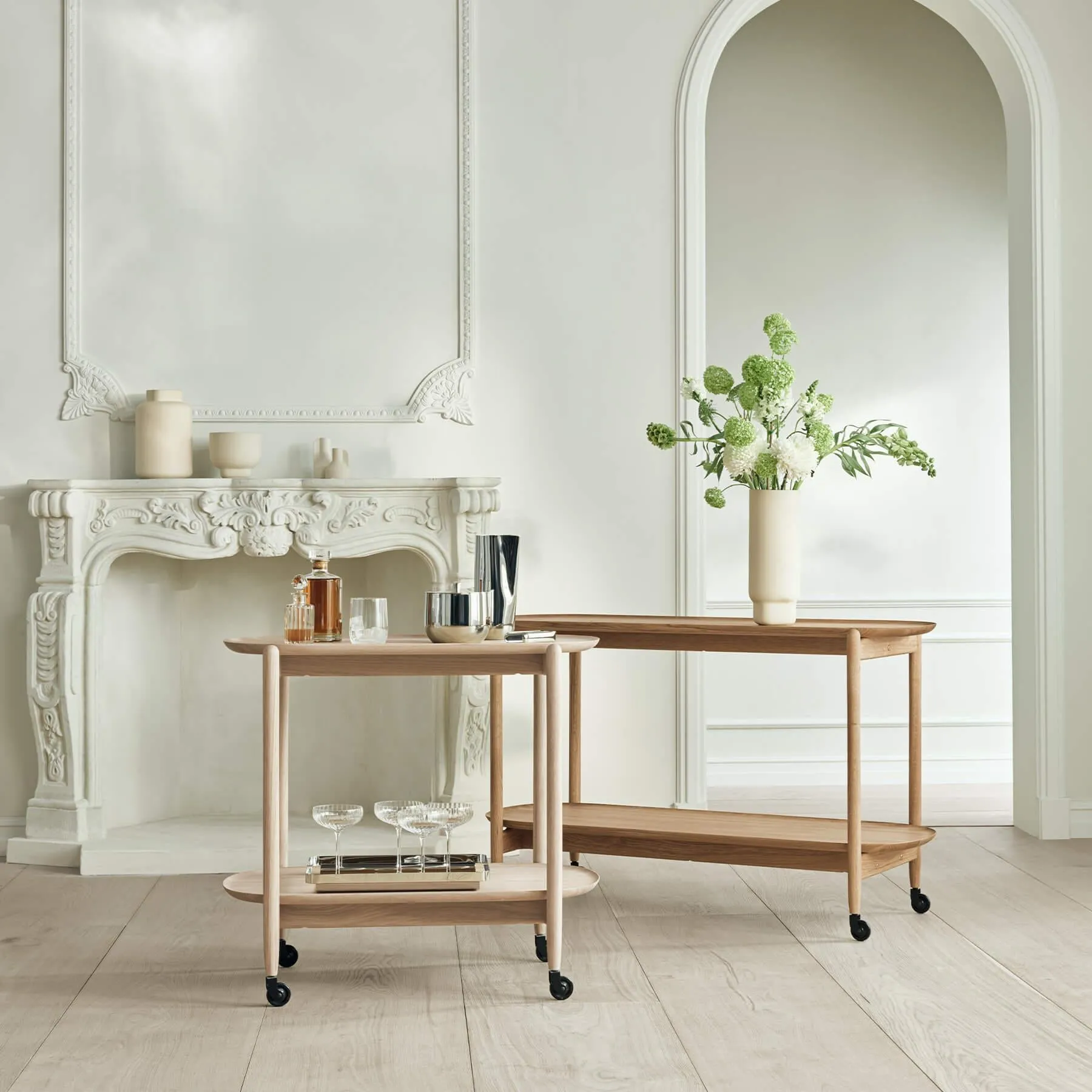 Coupe Large Bar Trolley - White Oiled Oak