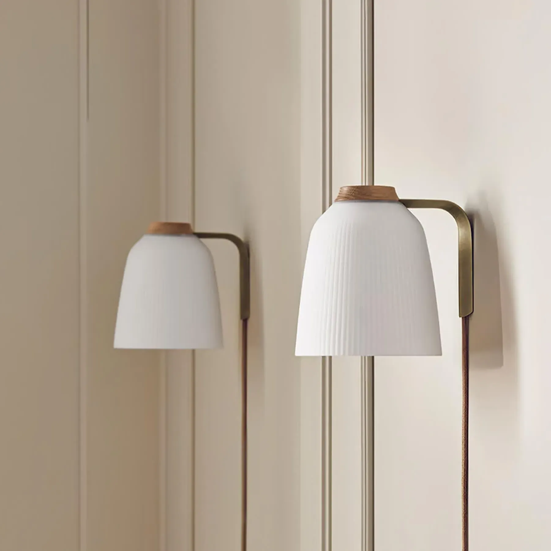 Fluted Wall Light with Wood Details - Opal Glass