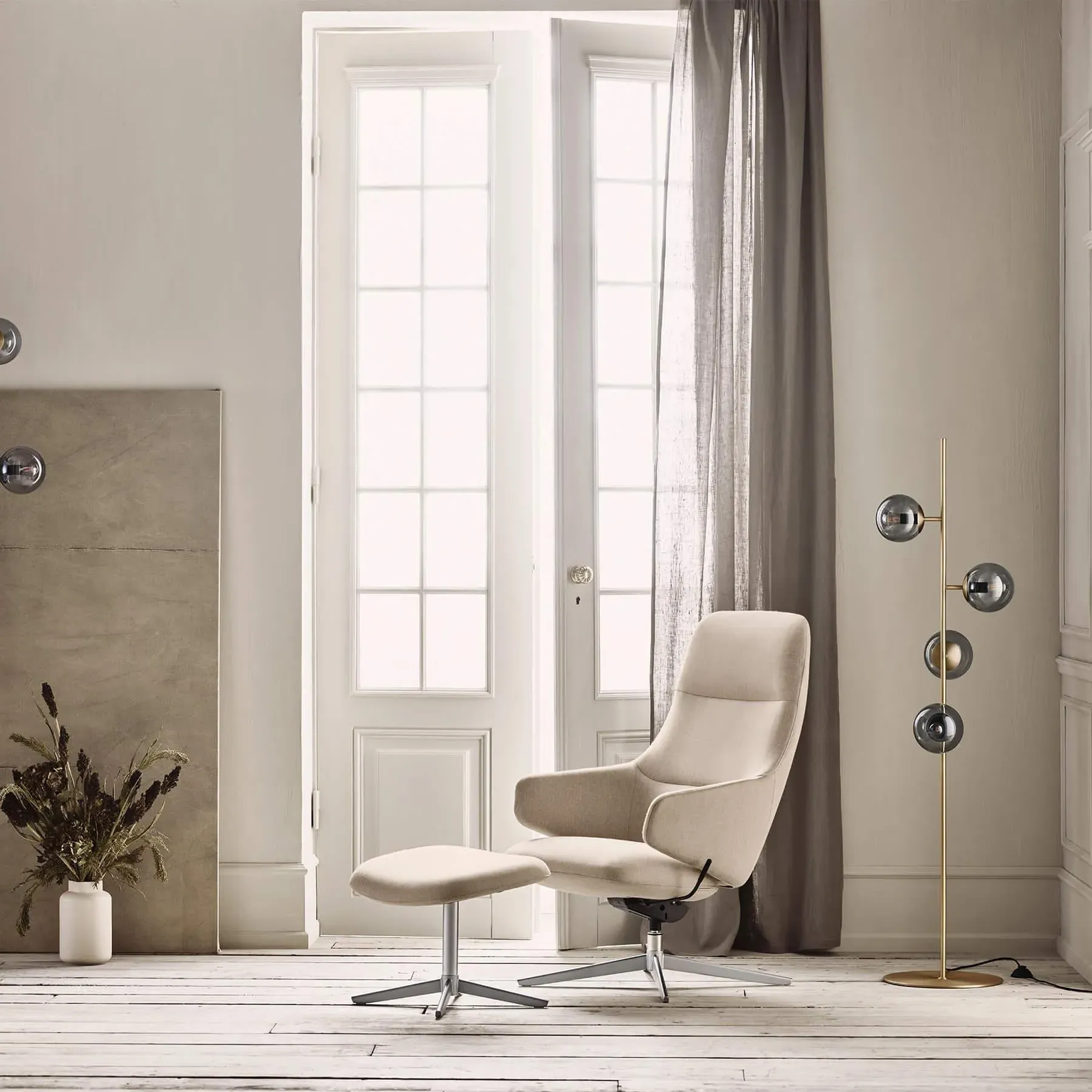 Footstool with Foam Seat - Light Grey, Fabric