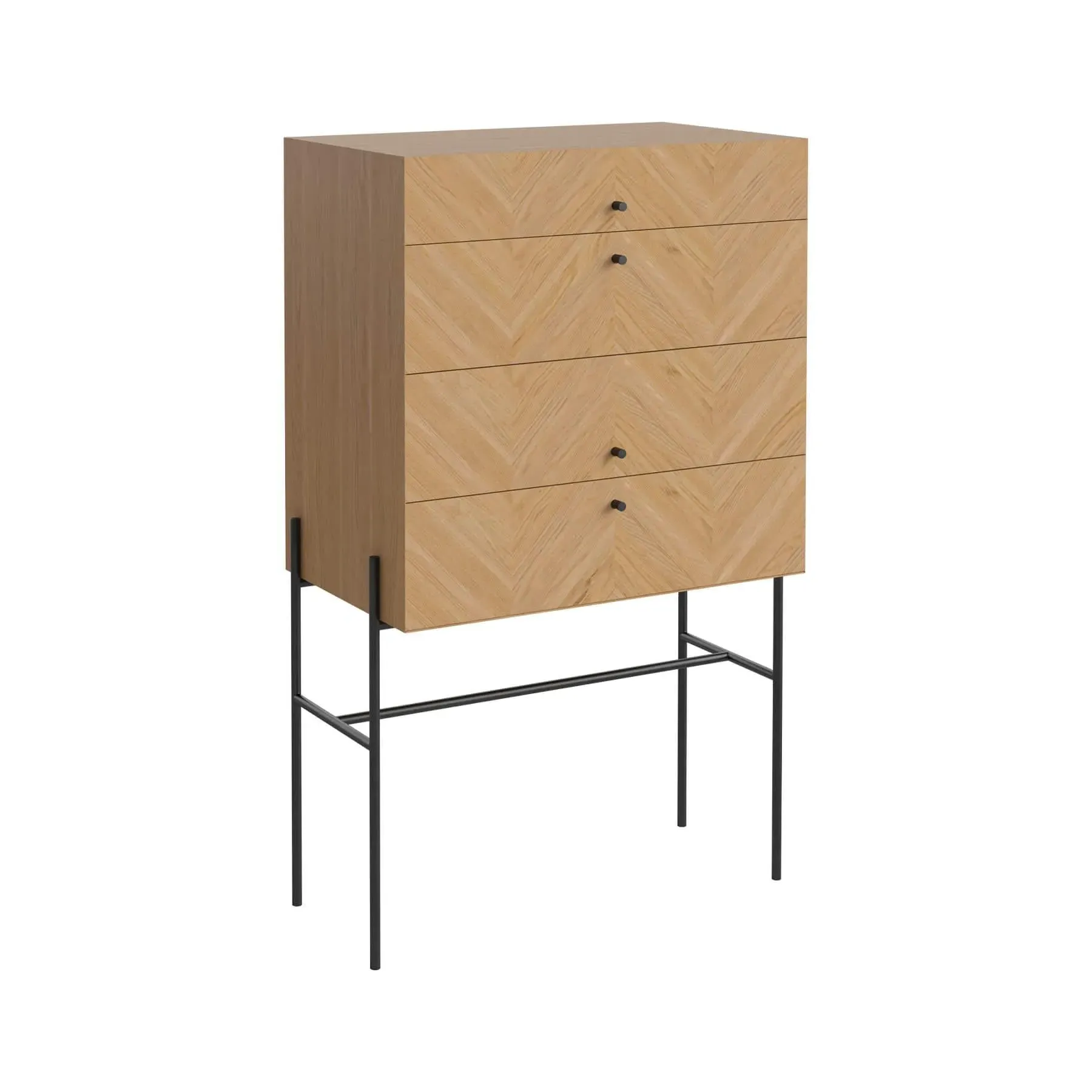 High Dresser with Herringbone Pattern - White, Oak