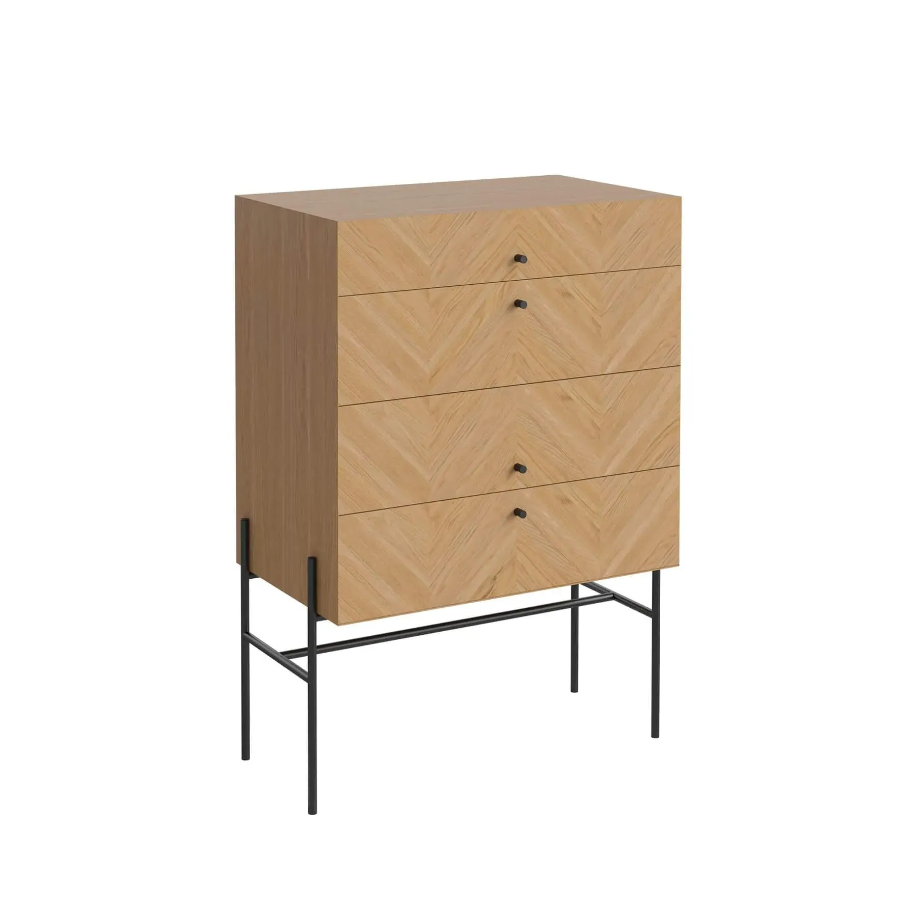 High Dresser with Herringbone Pattern - White, Oak