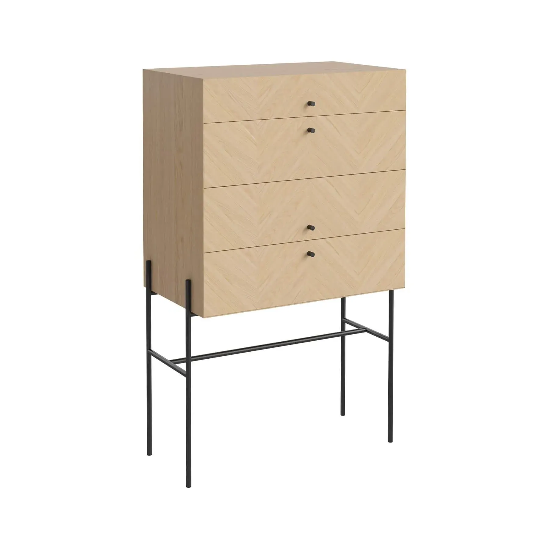 High Dresser with Herringbone Pattern - White, Oak