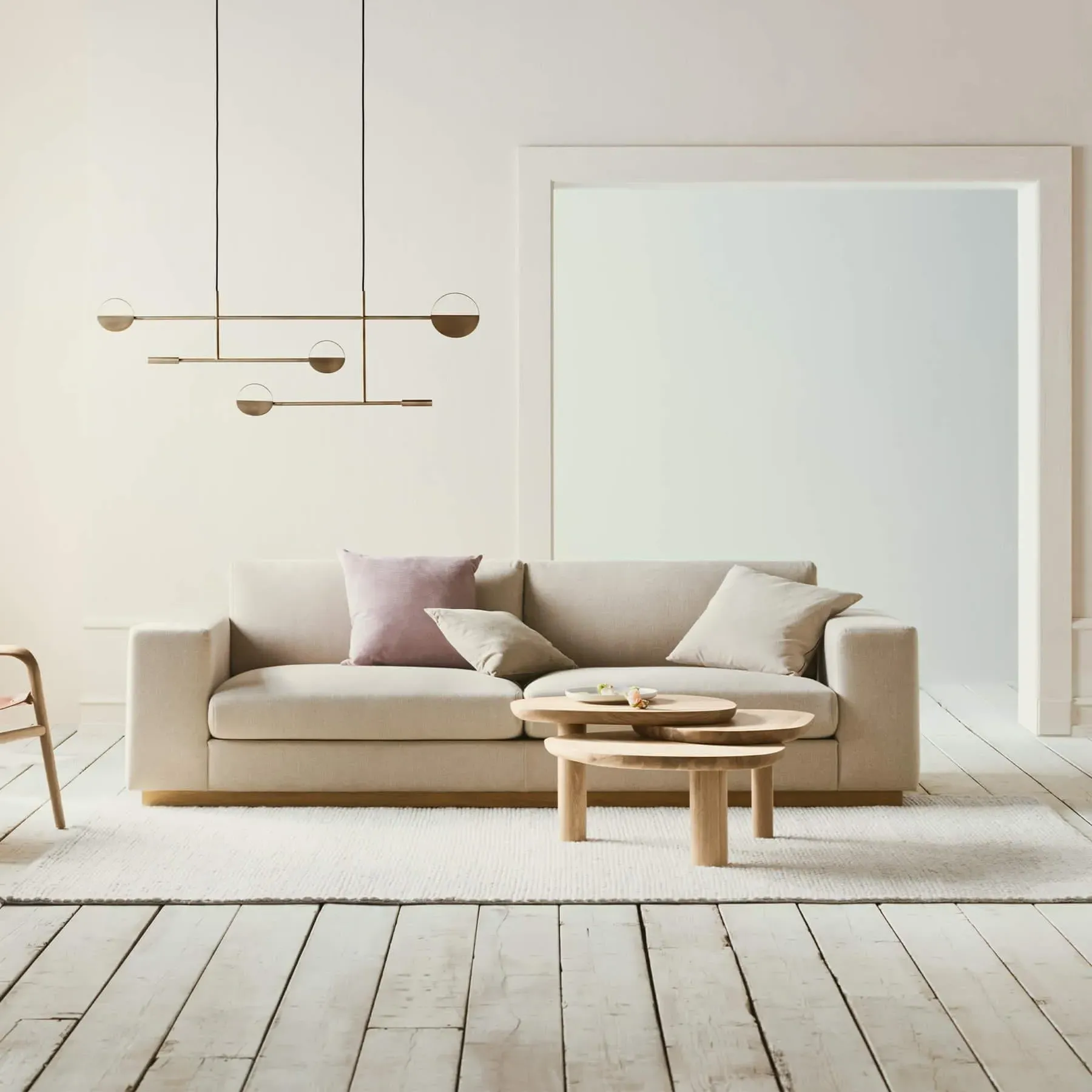 Large Coffee Table Sculptural - White, Oak