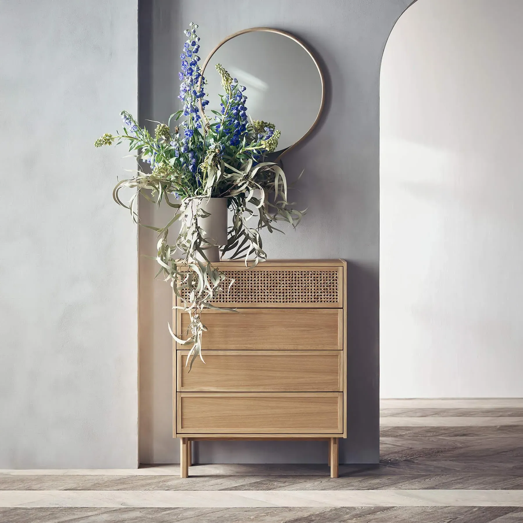Large Dresser with Wicker Front - Oak