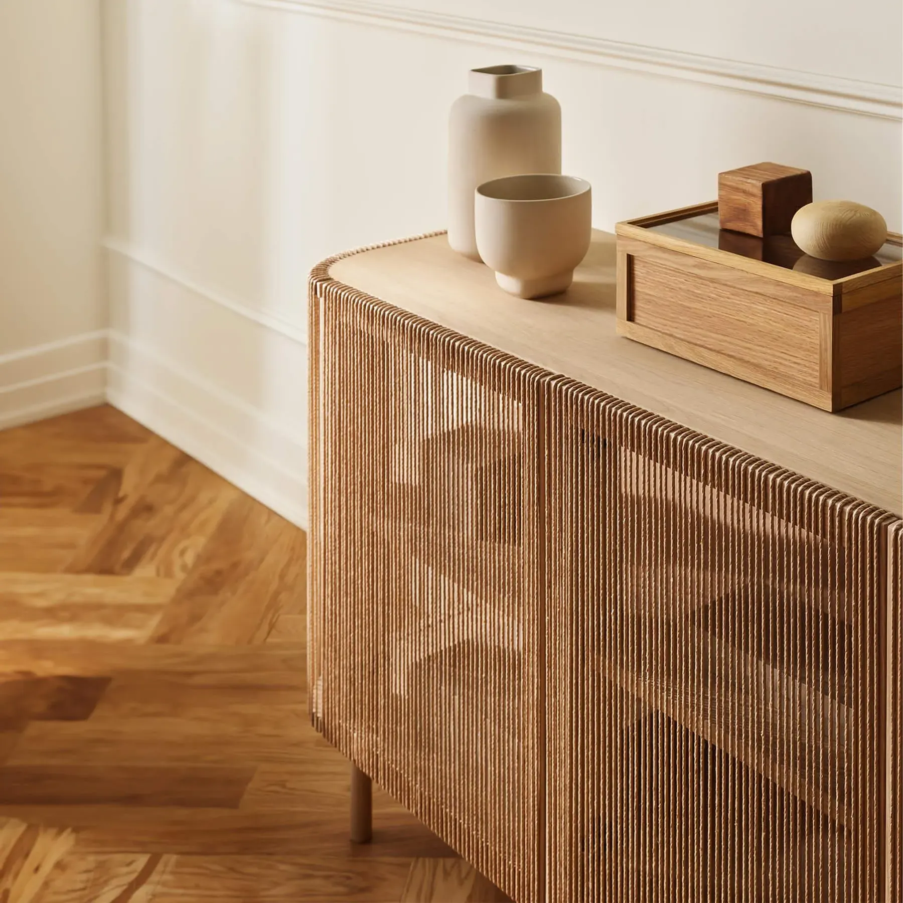 Large Sideboard with Cord Front - Black, Oak