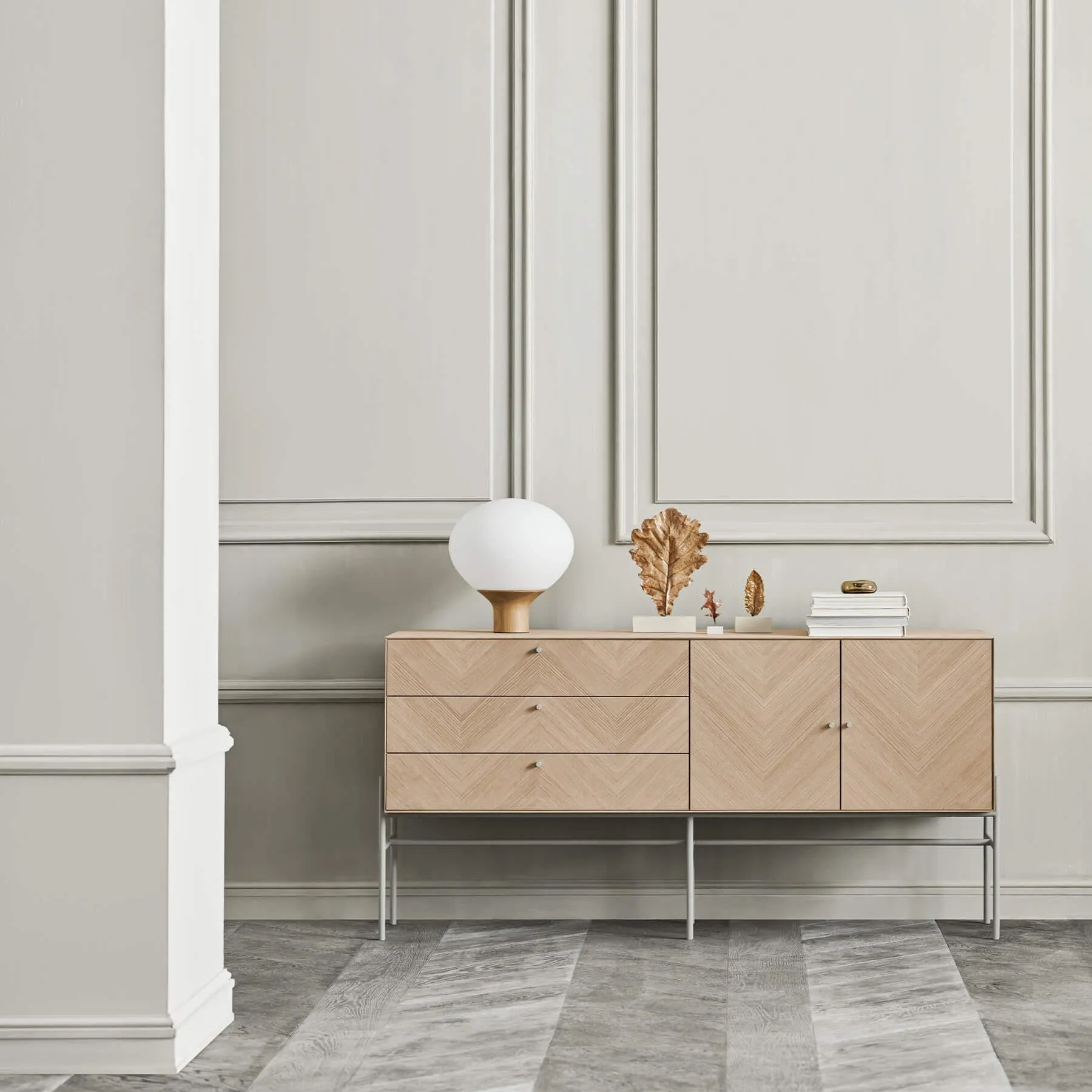 Large Table Lamp with Cord Integration - Oak