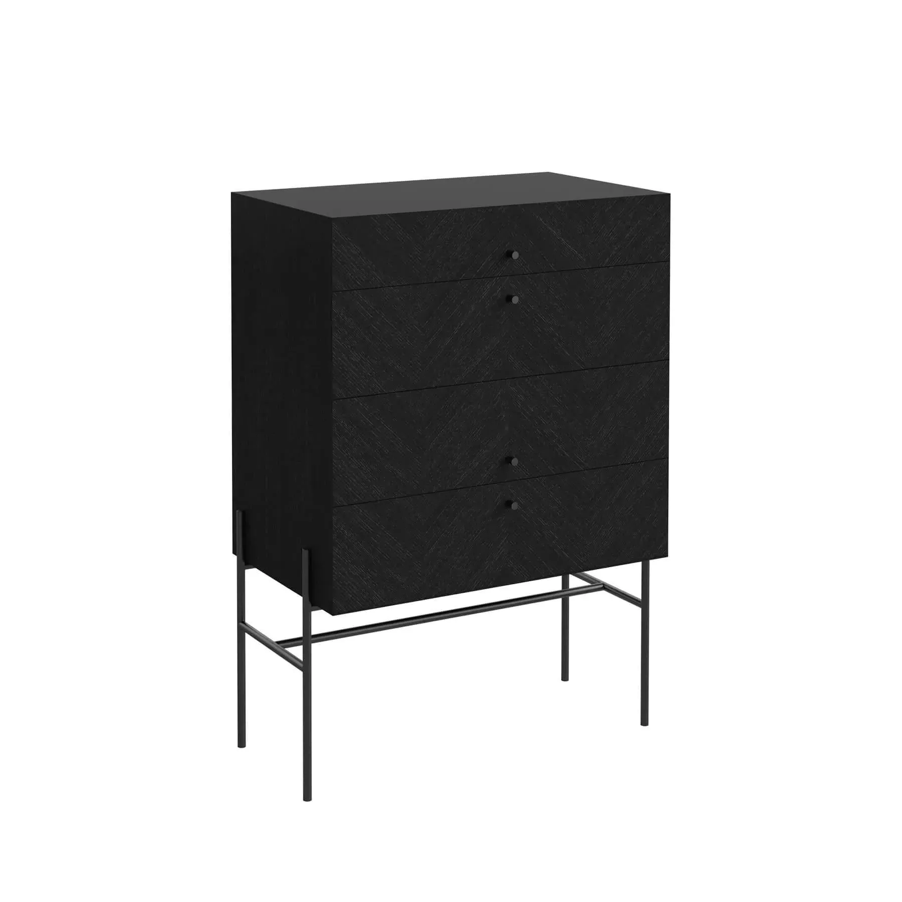 Low Dresser with Herringbone Pattern - Black, Oak