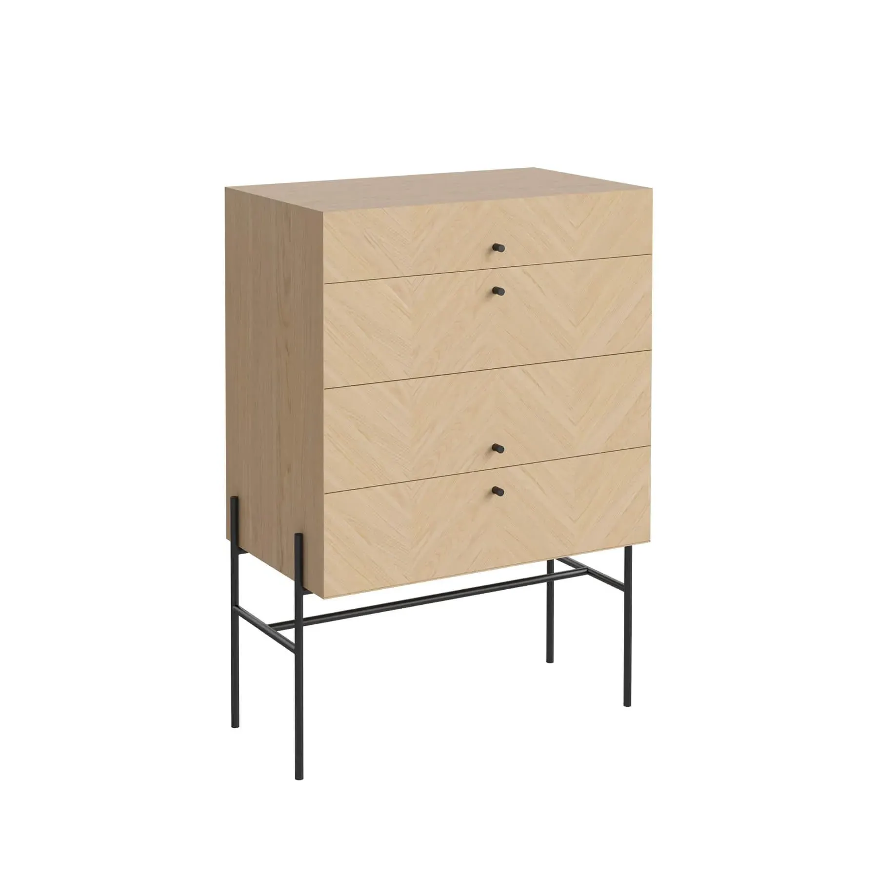 Low Dresser with Herringbone Pattern - White, Oak