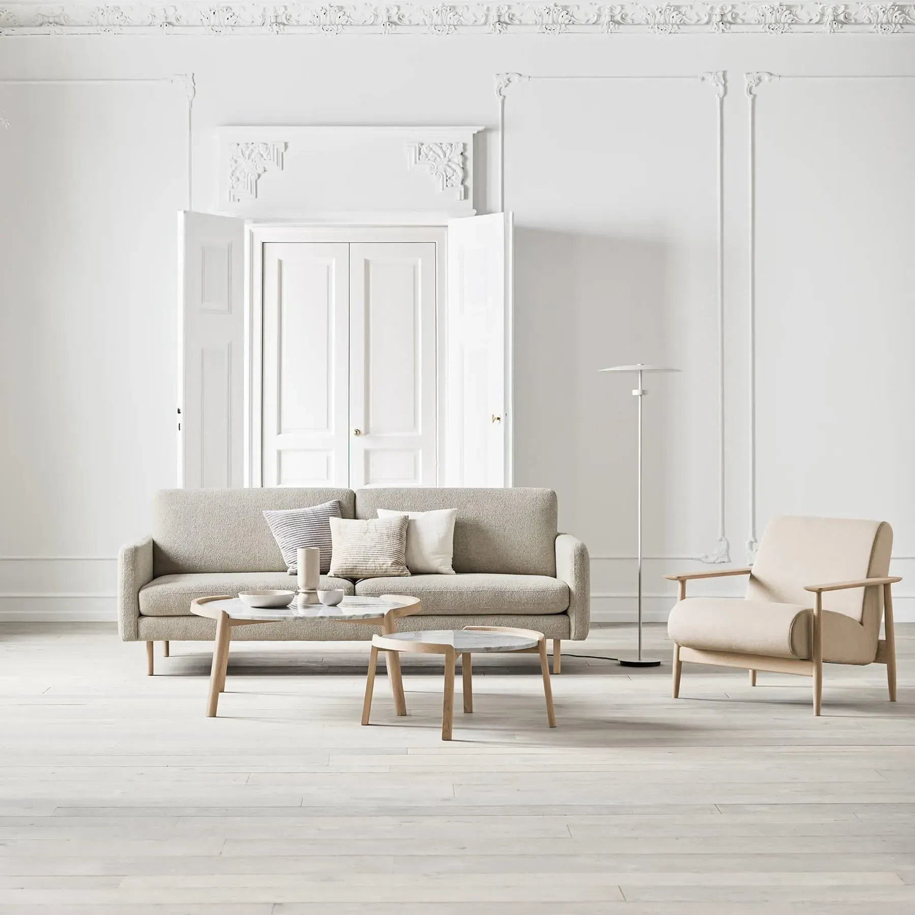 Medium Coffee Table with Marble Top - Brown, Oak