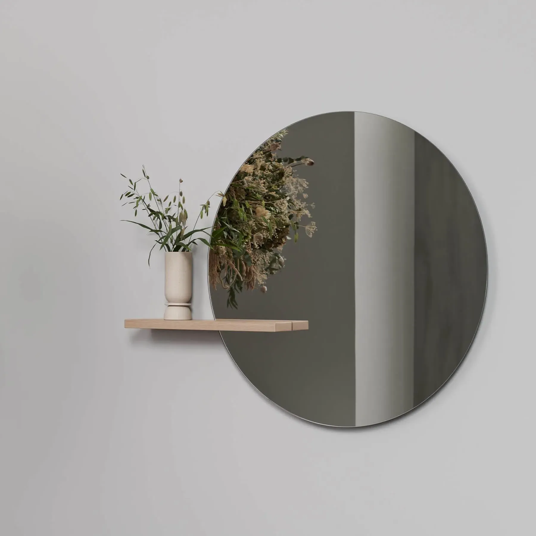 Medium Round Mirror with Shelf - Black, Oak
