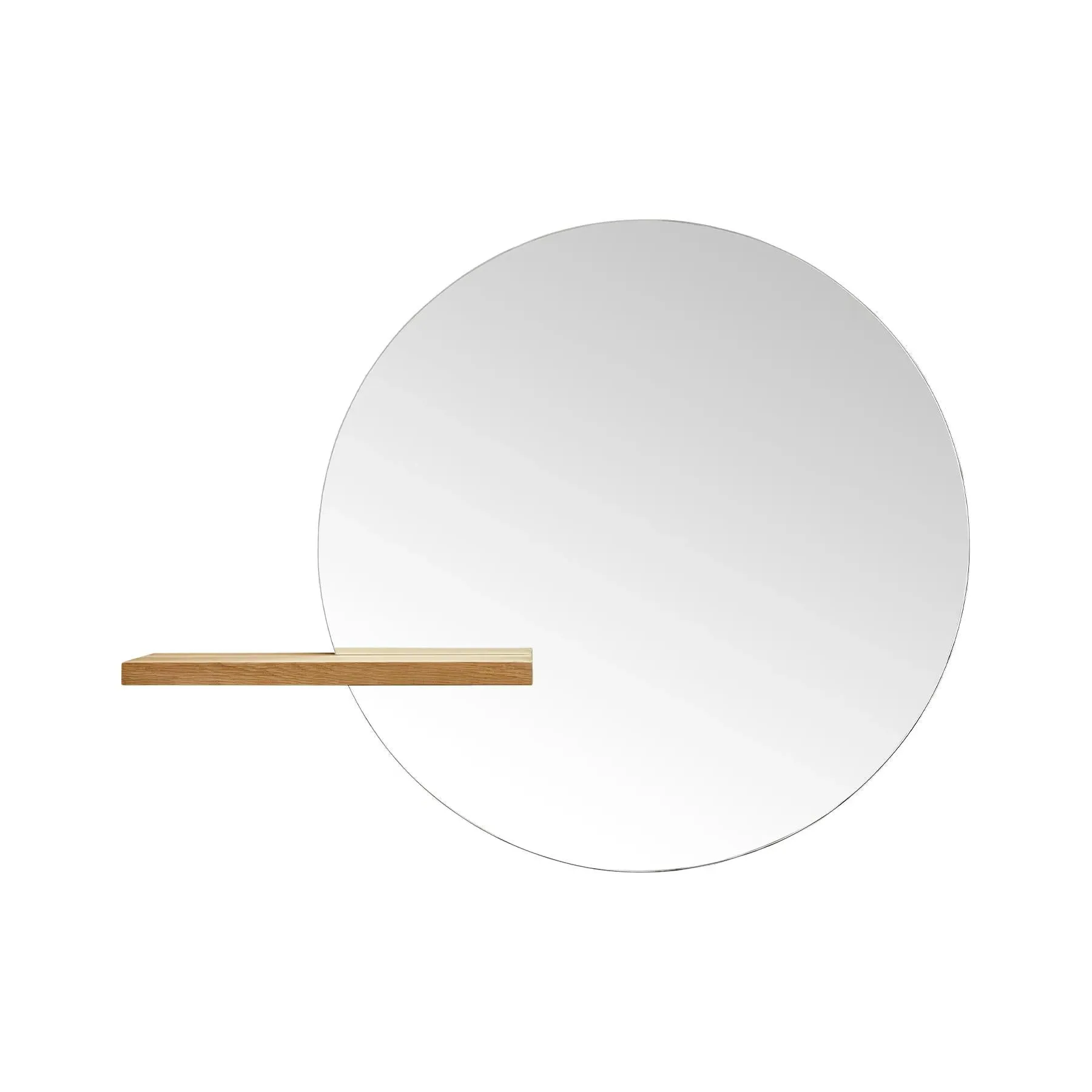 Medium Round Mirror with Shelf - White, Oak
