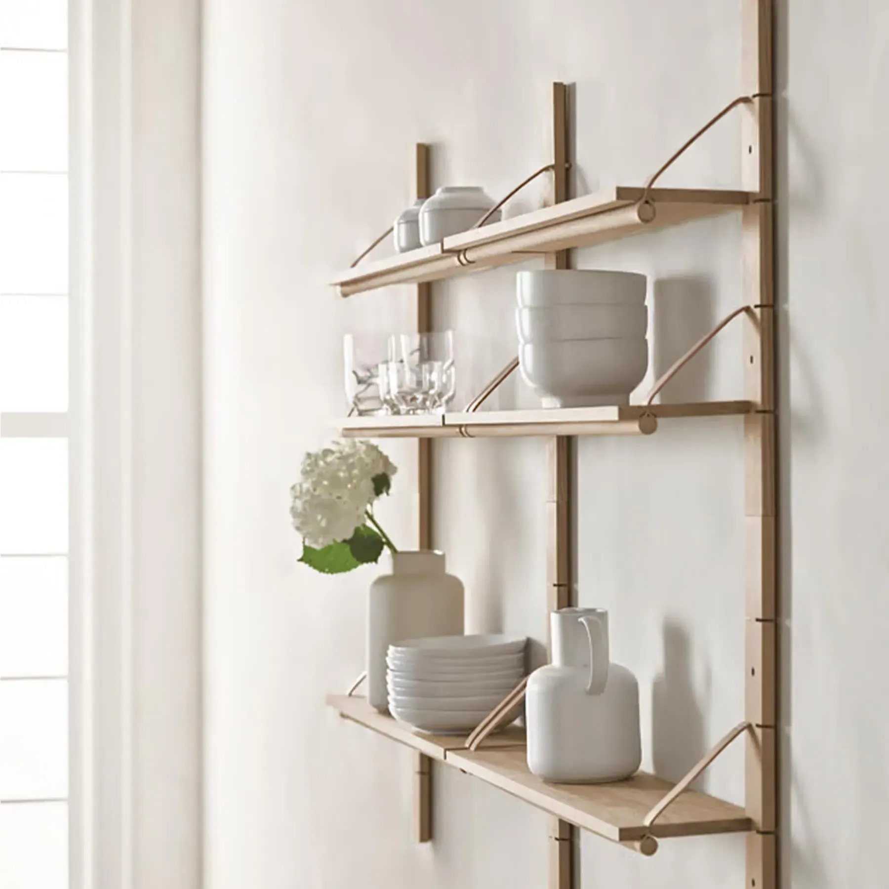 Modular Wall Shelf with Straps - Cognac, Oak