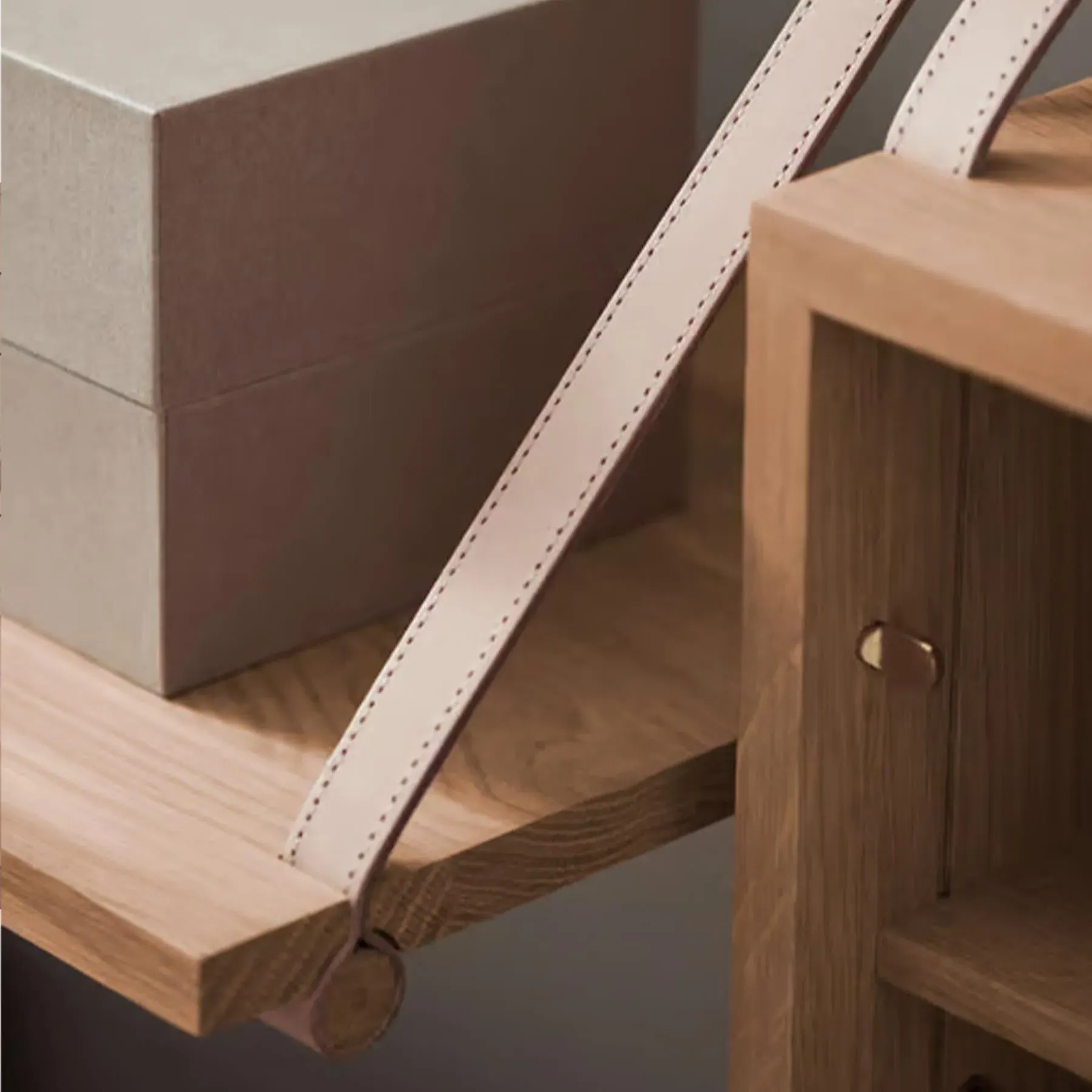 Modular Wall Shelf with Straps - Cognac, Oak