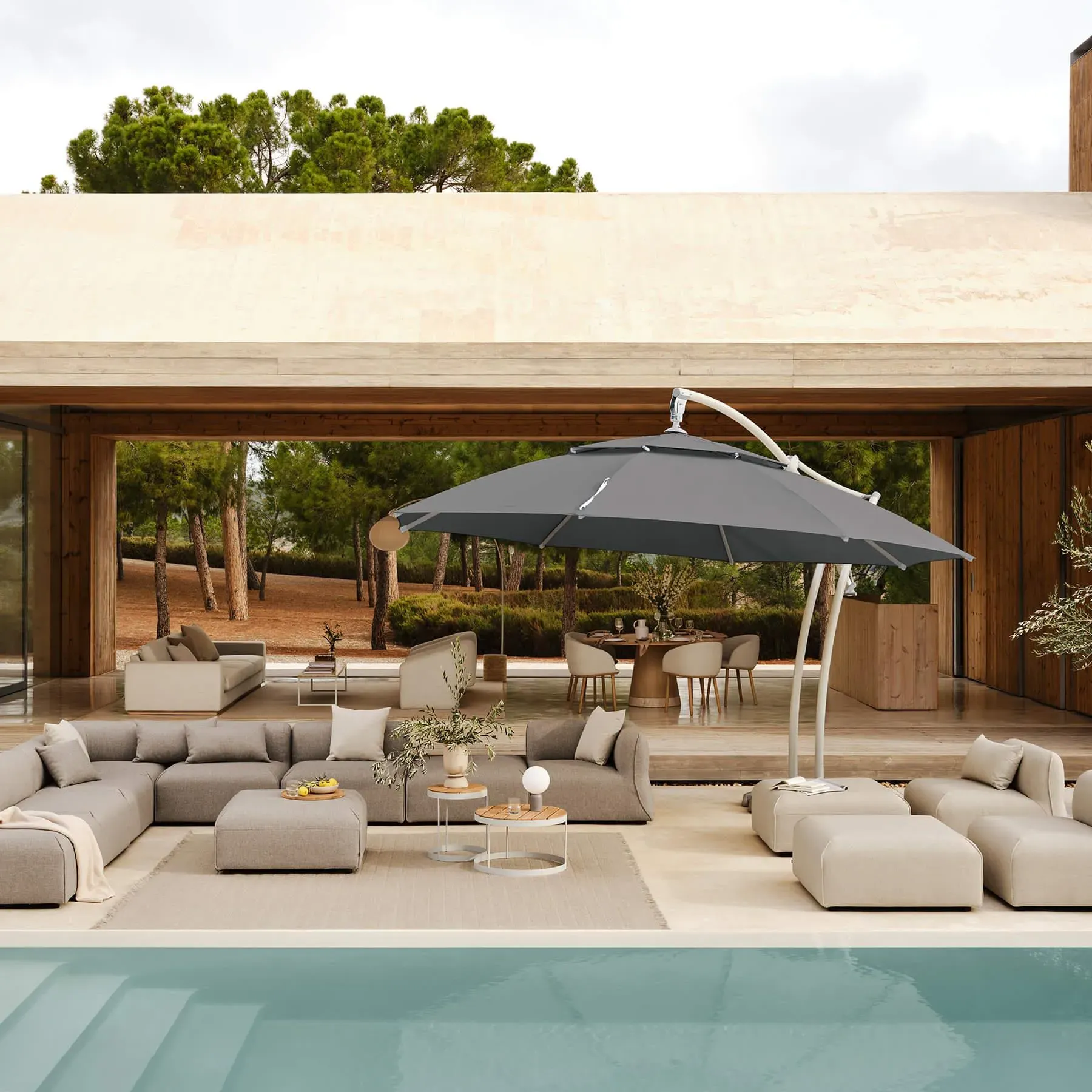 Round Parasol with Side Leg - Light Grey