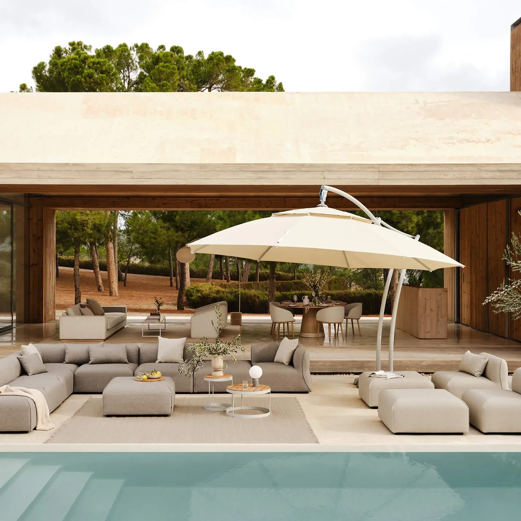 Round Parasol with Side Leg - Light Grey