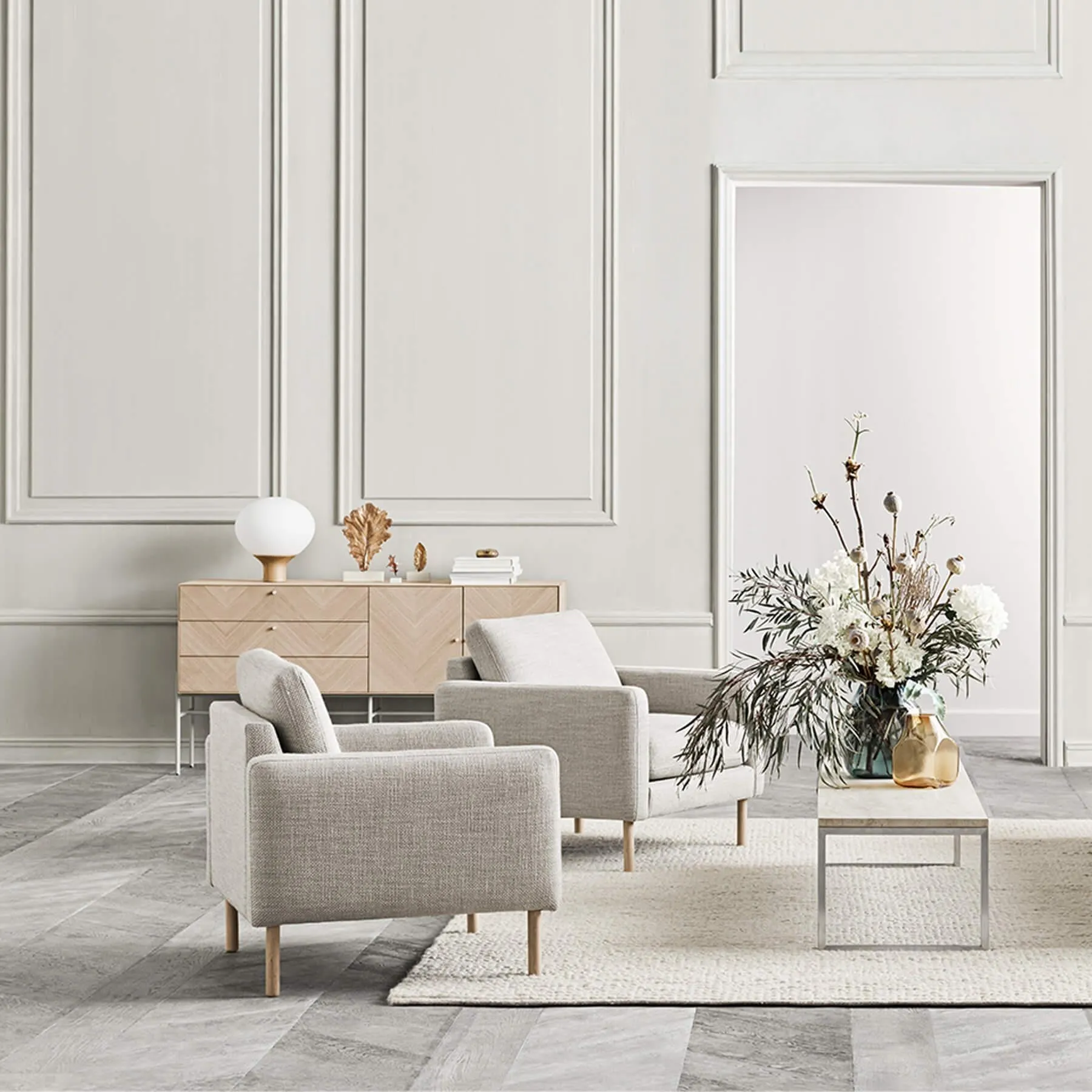 Sideboard with Herringbone Pattern - Oak Wood