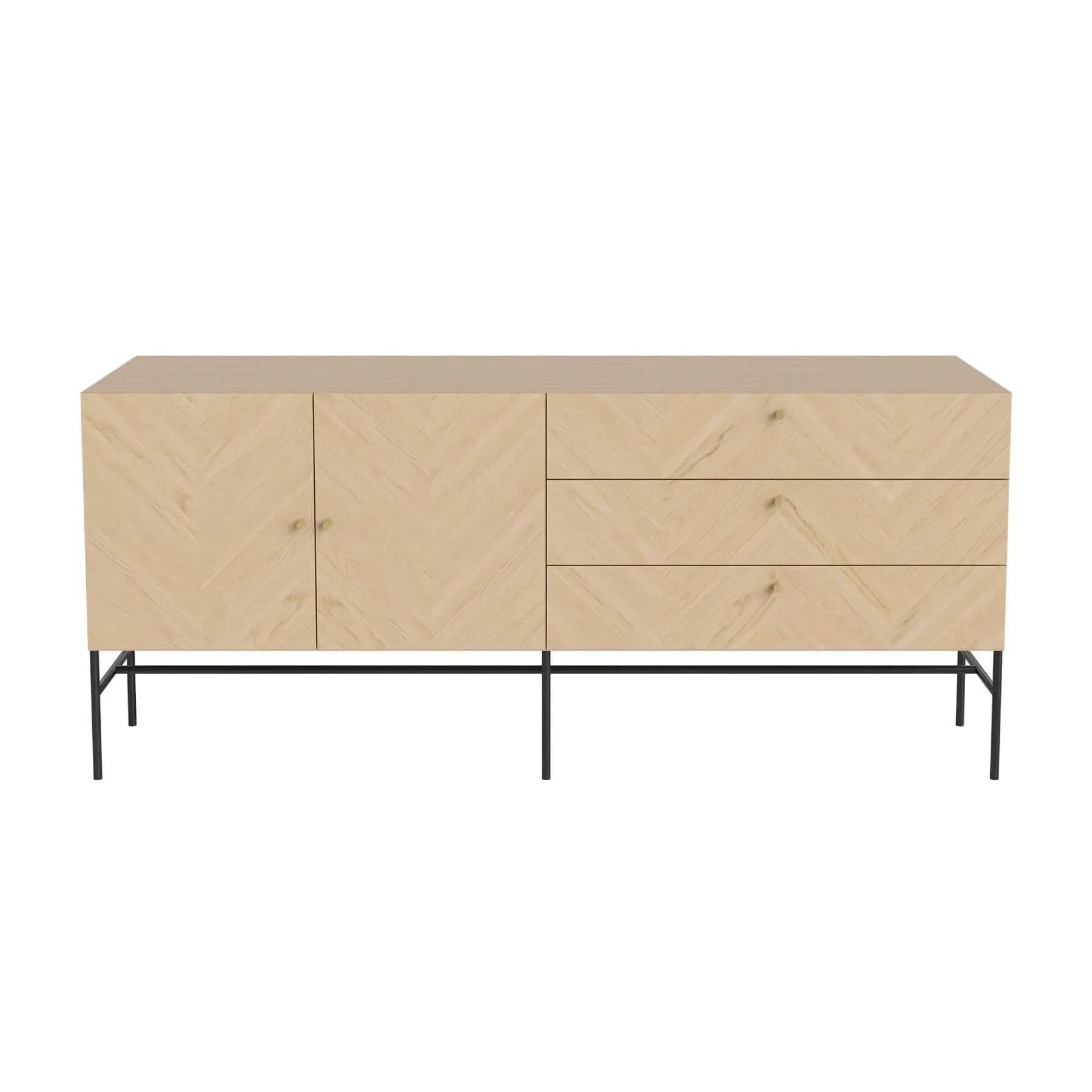 Sideboard with Herringbone Pattern - White, Oak