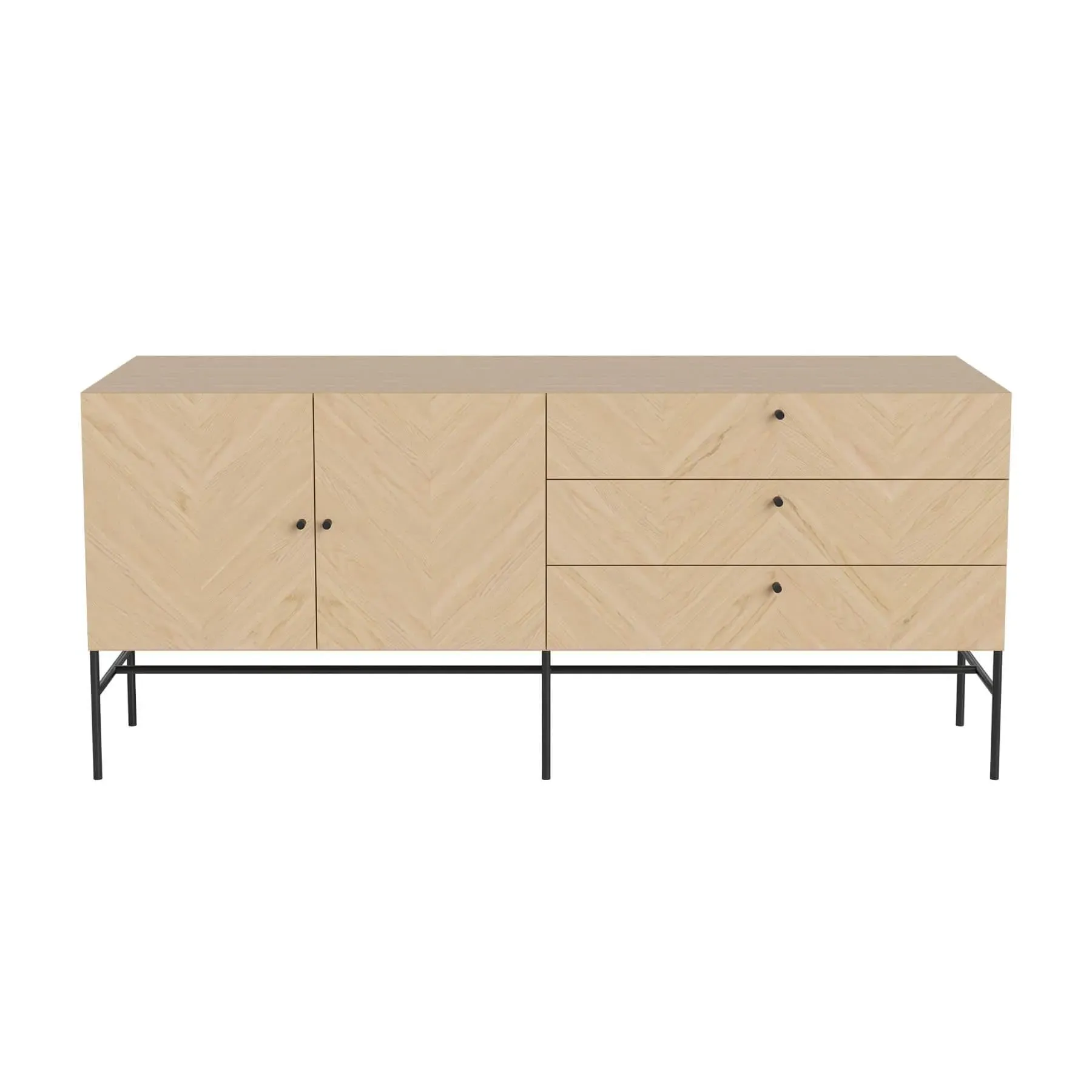 Sideboard with Herringbone Pattern - White, Oak