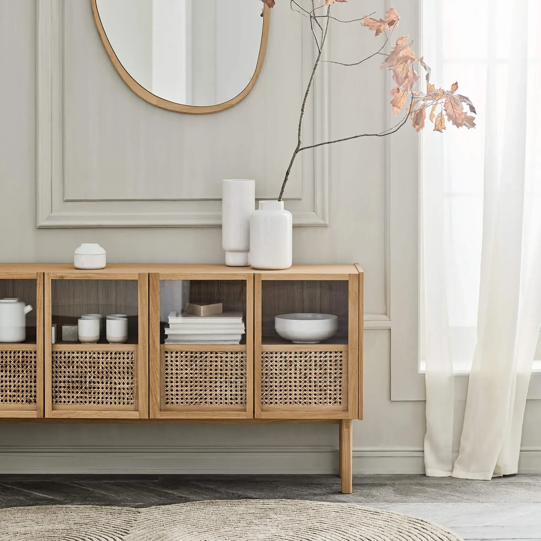 Sideboard with Wicker Front - Oak, FSC Wood