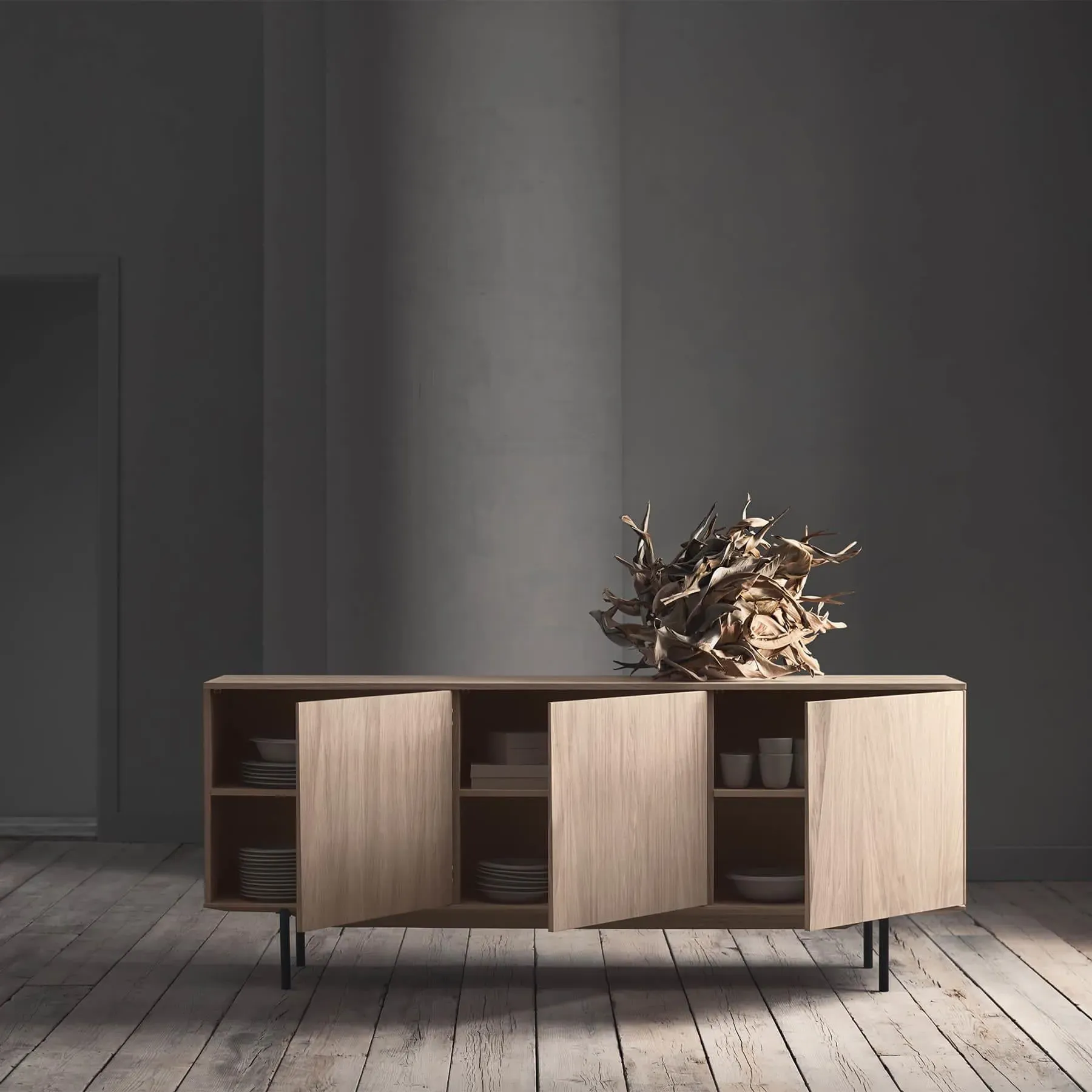 Silent Sideboard - White Oak, Steel