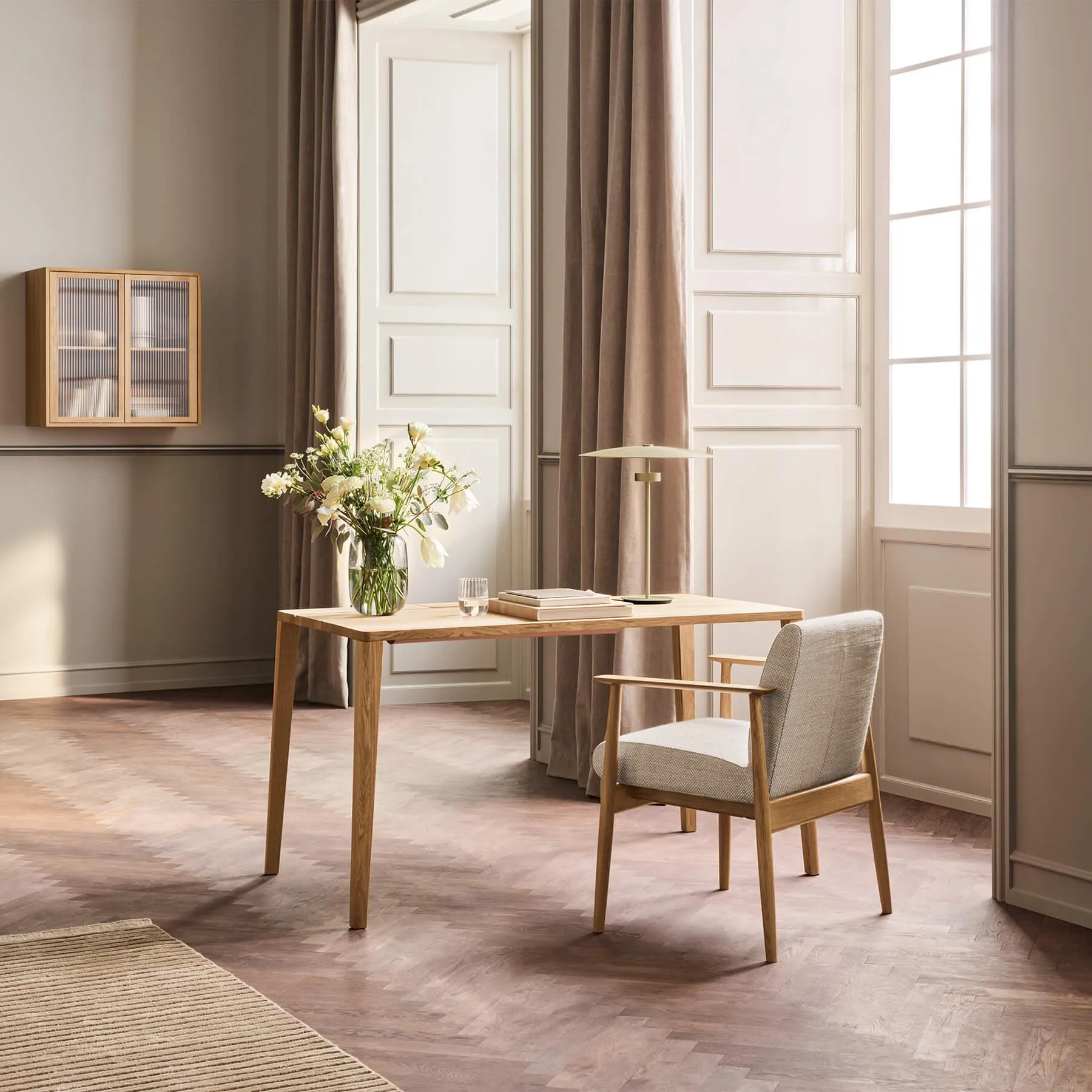 Small Desk with Sleek Lines - Oak, Solid Wood