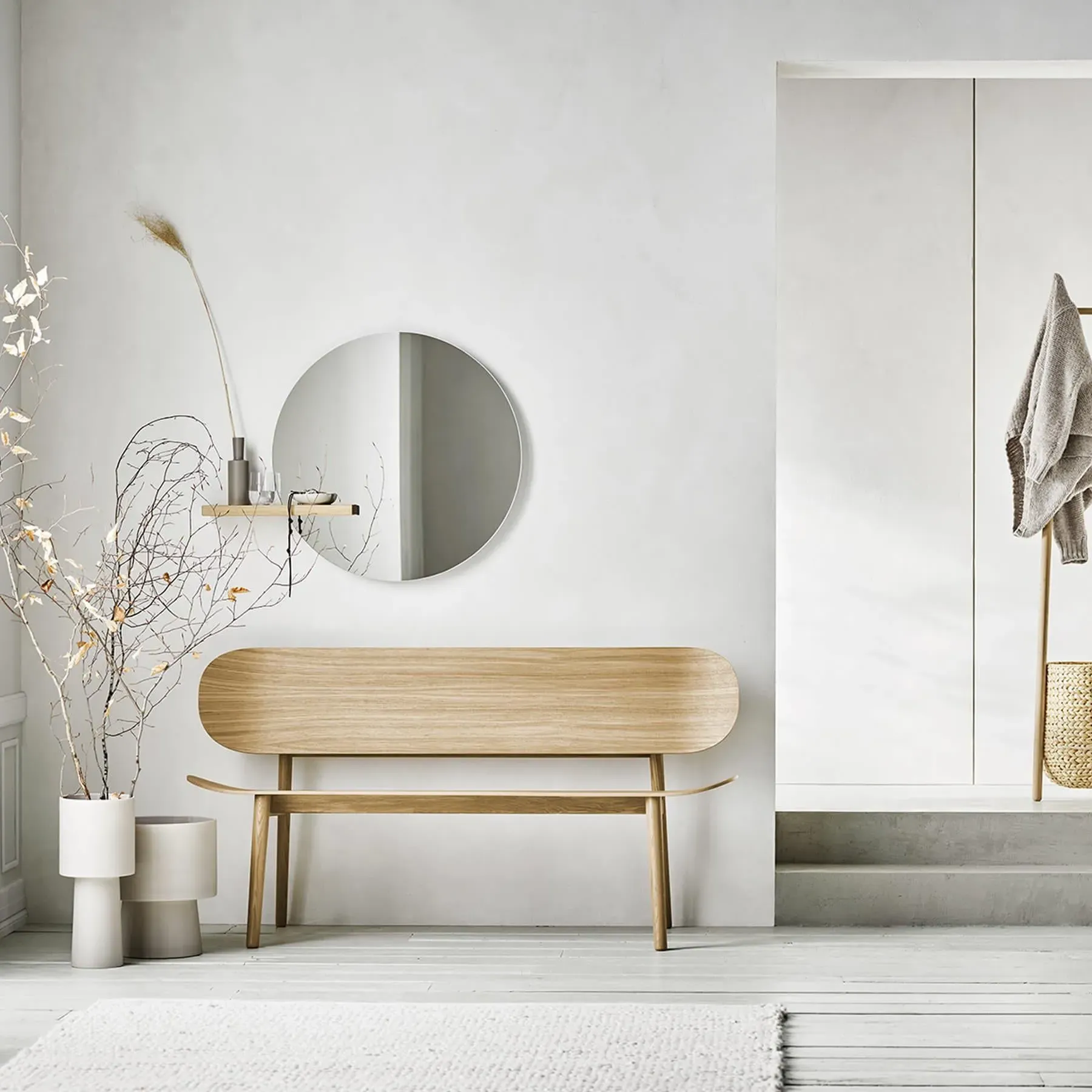 Small Round Mirror with Shelf - Black, Oak