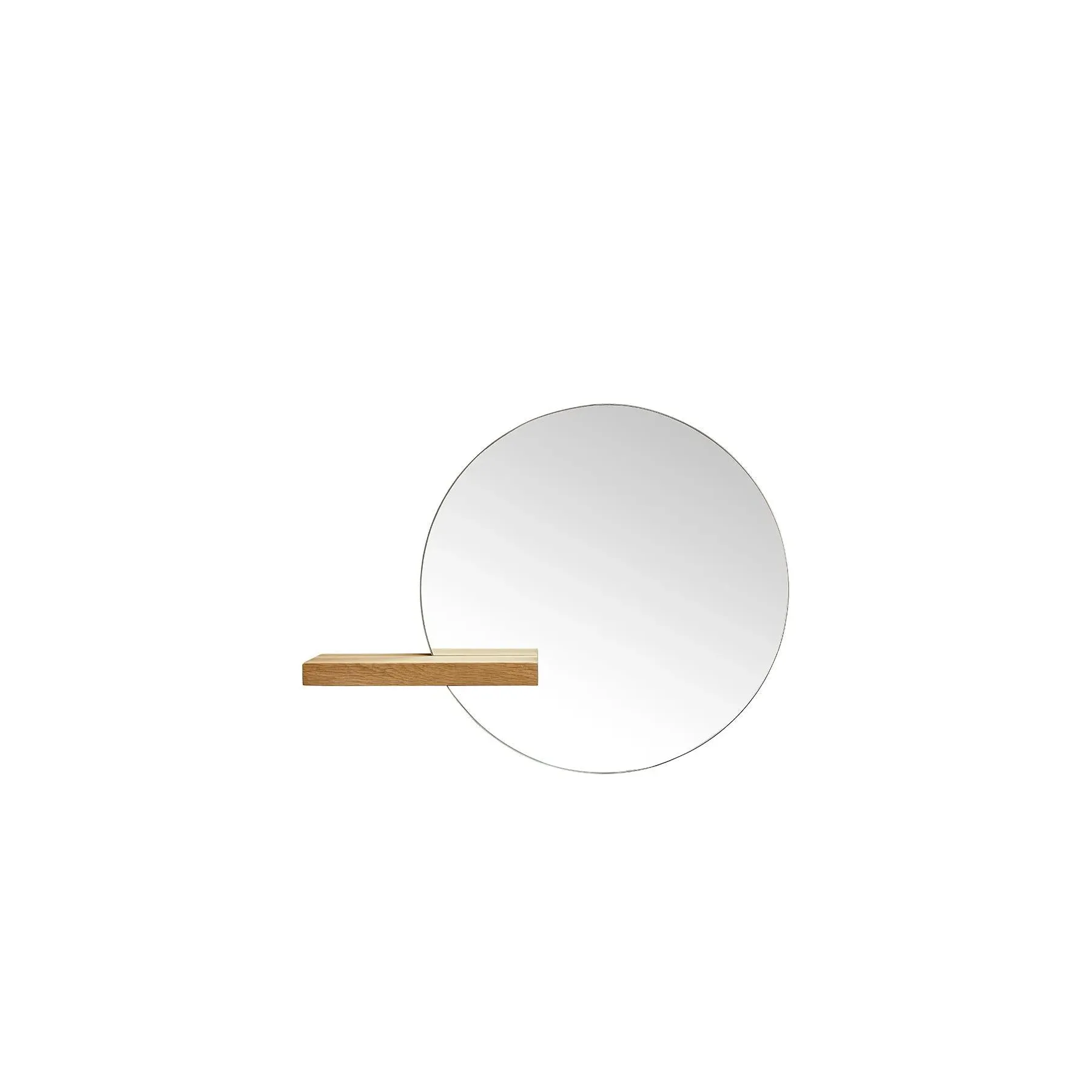 Small Round Mirror with Shelf - White, Oak