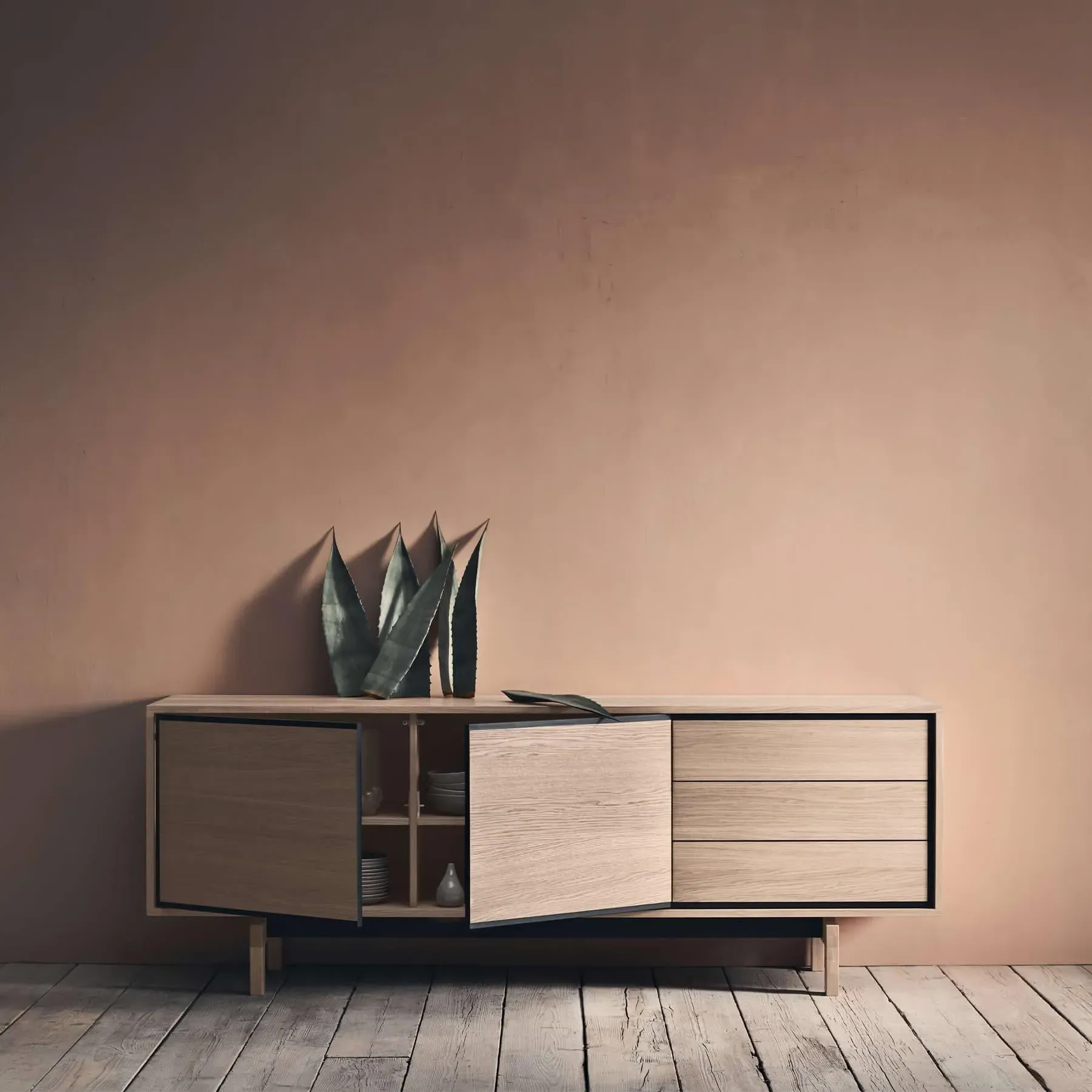 Small Sideboard with Storage - White, Oak