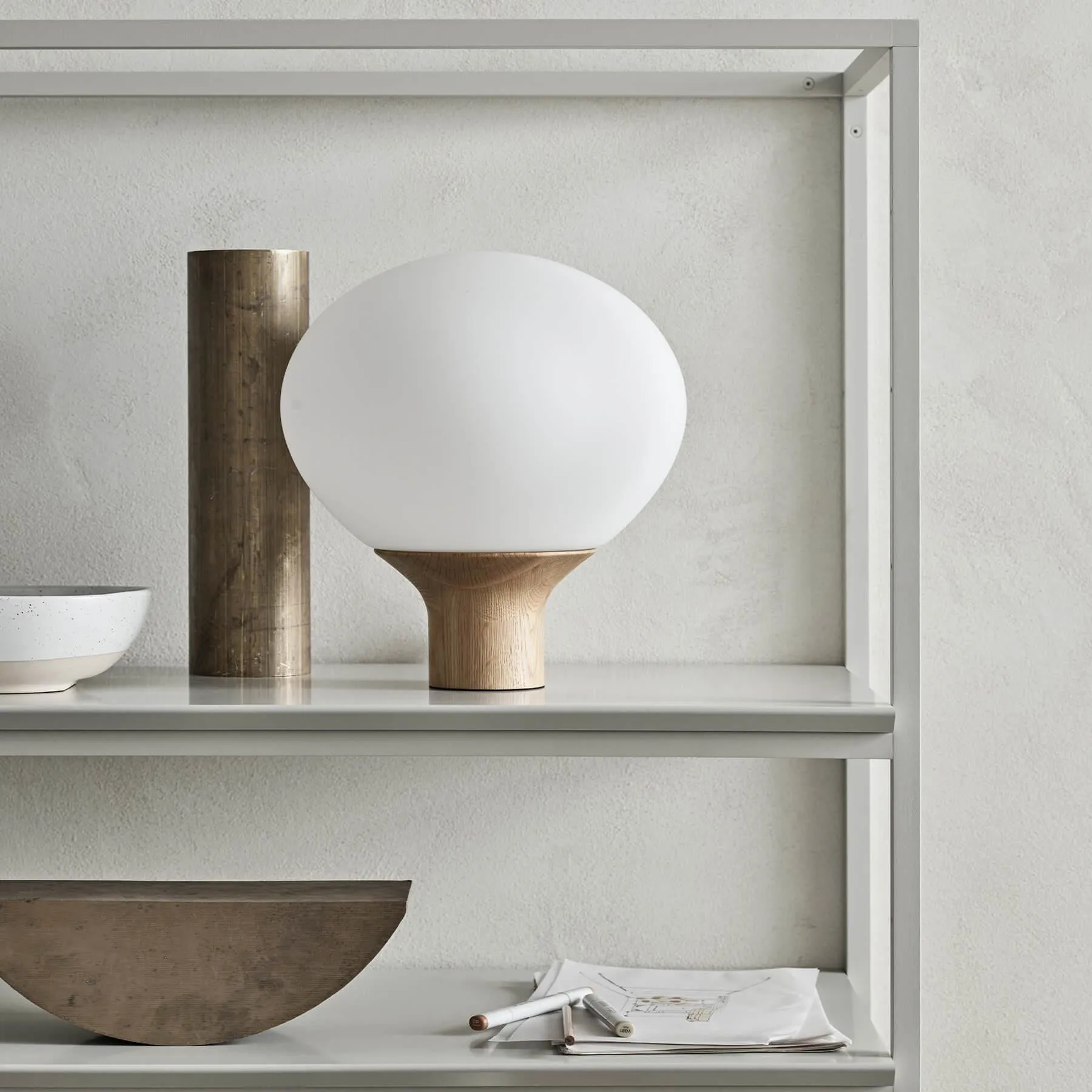 Small Table Lamp with Cord Integration - Oak