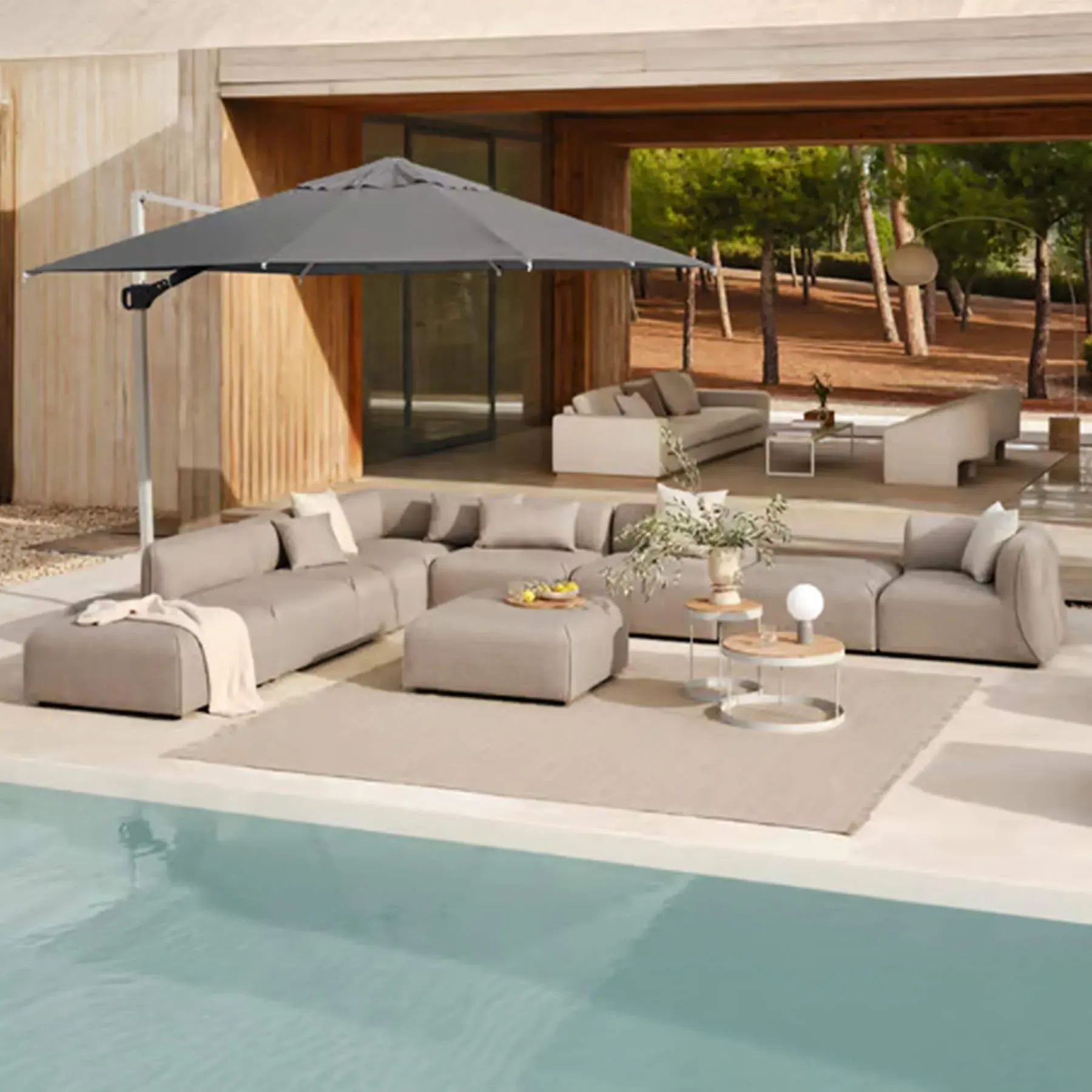 Square Parasol with Side Leg - Light Grey