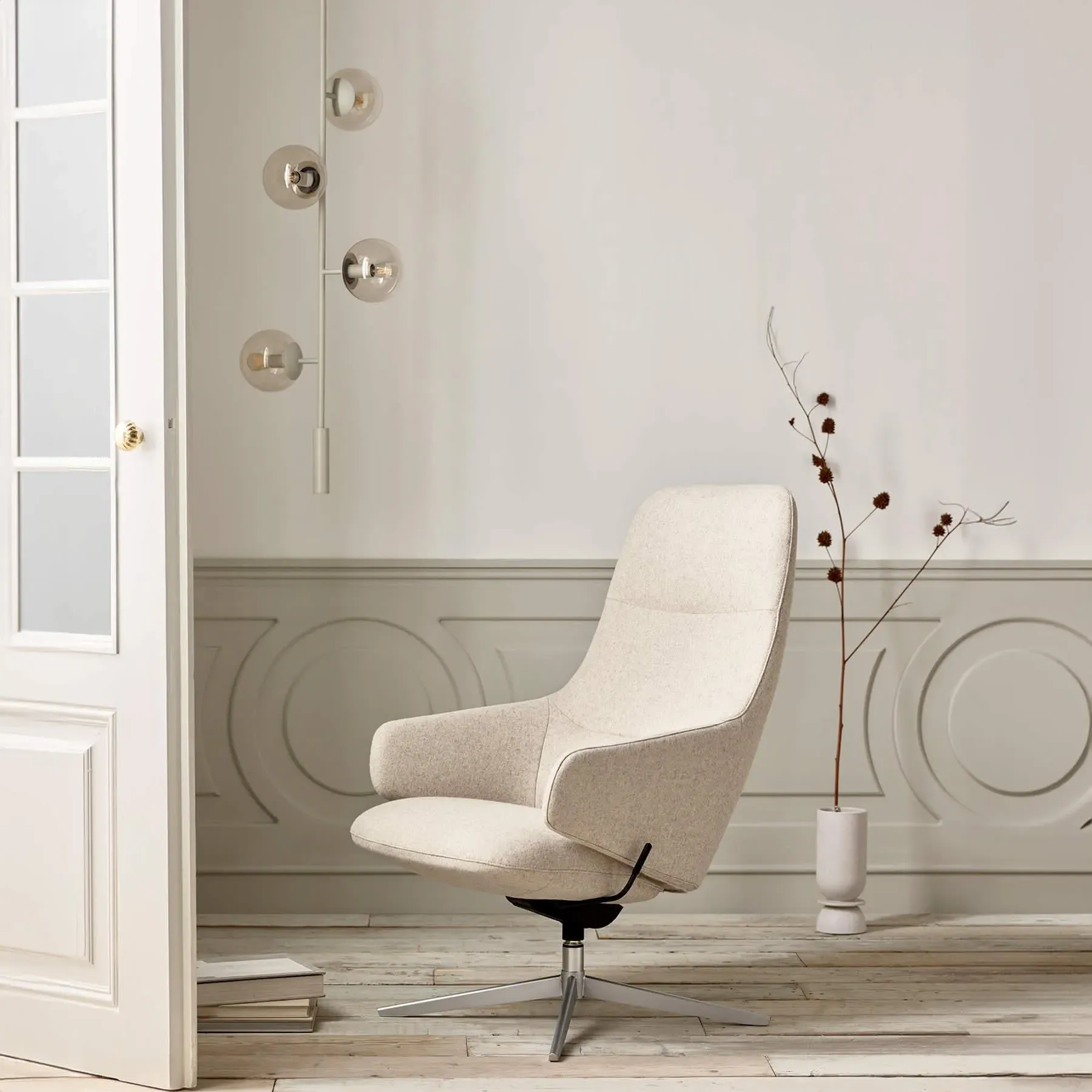 Swivel Armchair with Recliner - Grey, Fabric