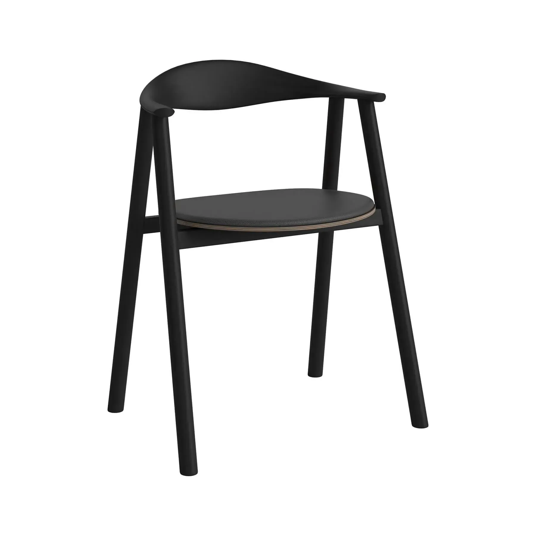 Upholstered Armchair with Curved Back - Black, Oak image