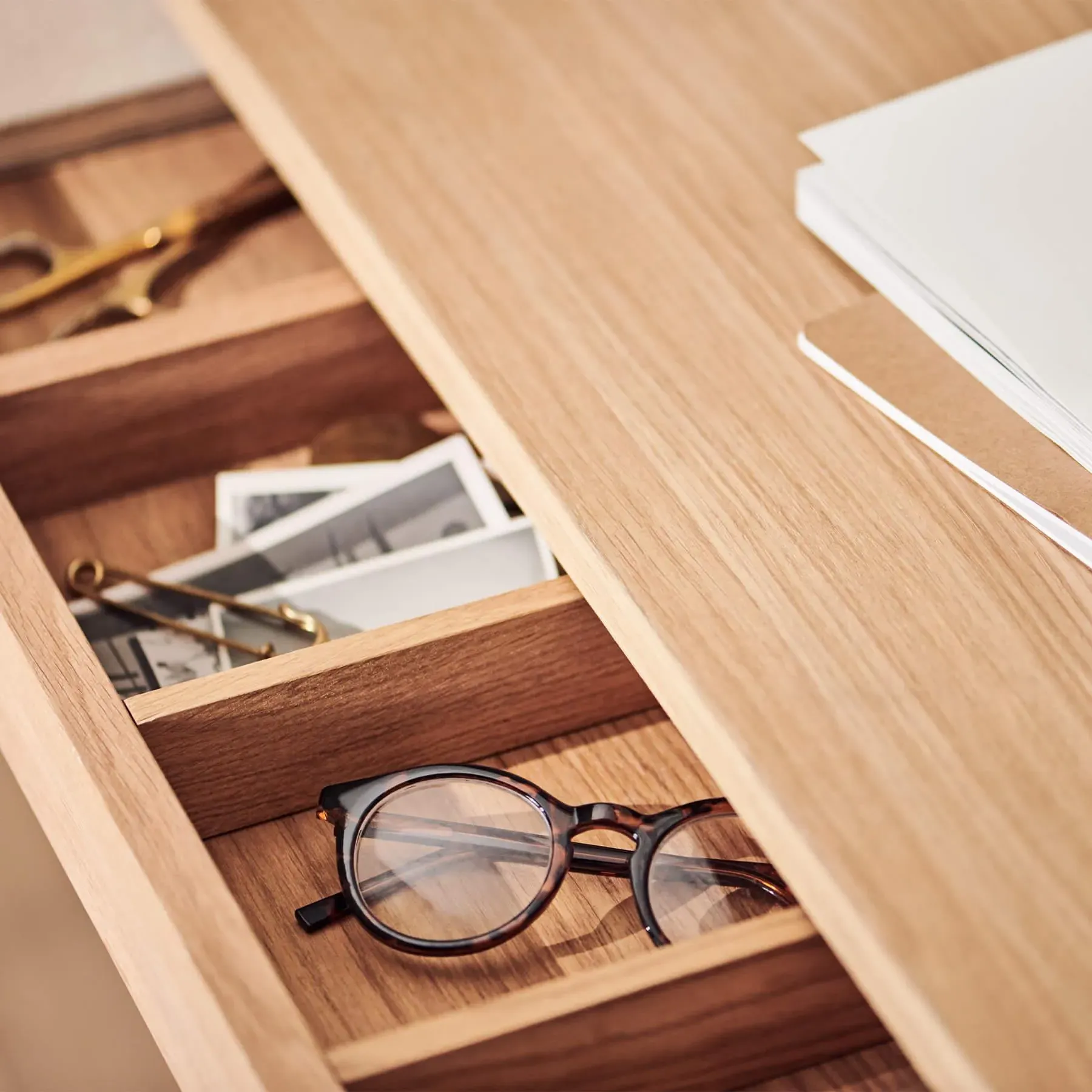 Vala Large Wall-Mounted Desk with Storage - Oiled Oak