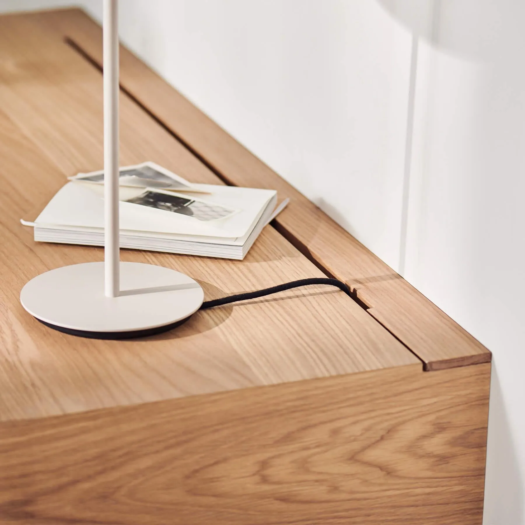 Vala Large Wall-Mounted Desk with Storage - Oiled Oak