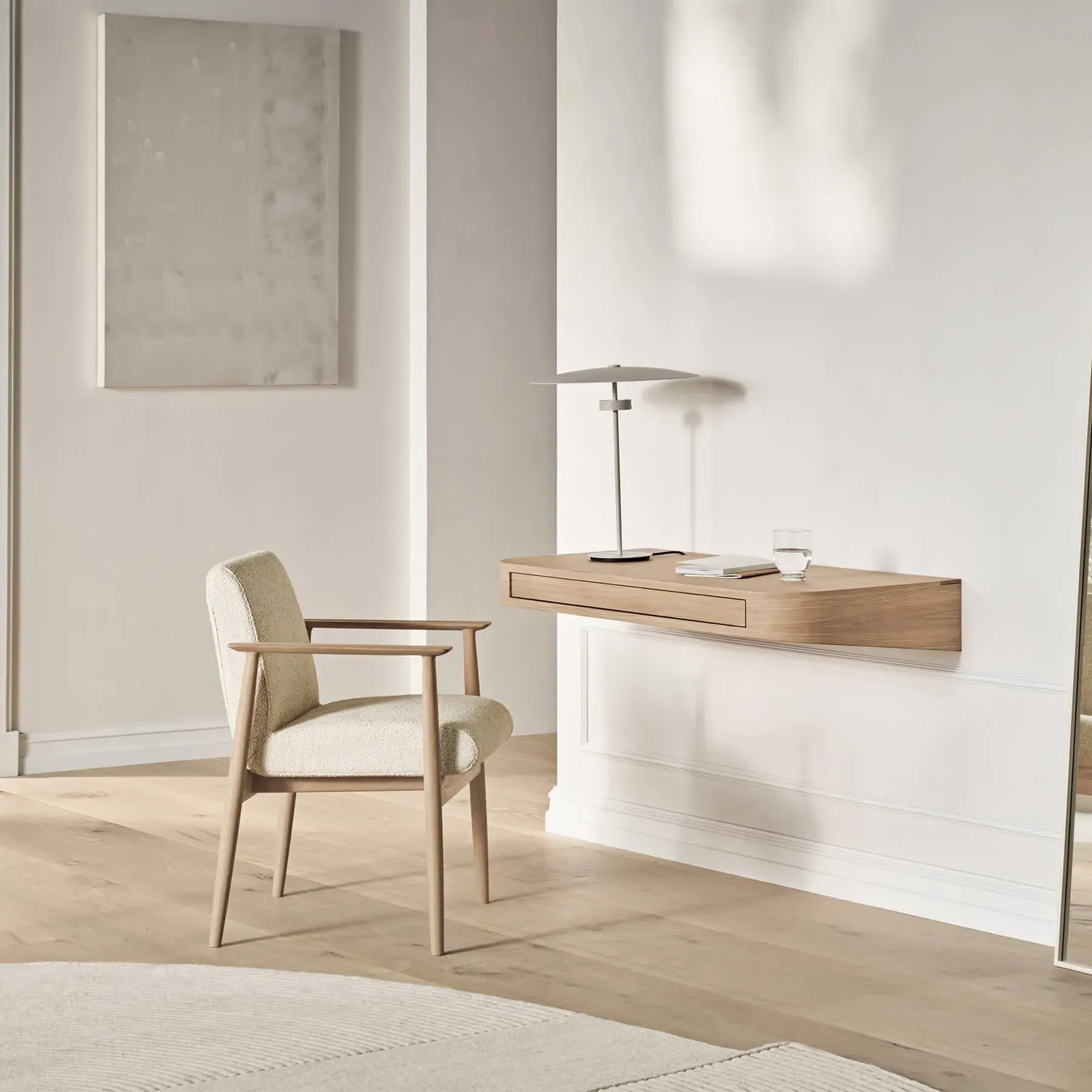 Vala Small Wall-Mounted Desk with Storage - Oiled Oak