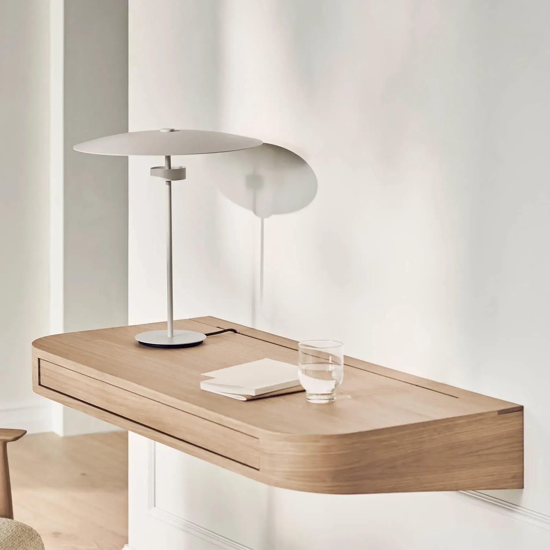 Vala Small Wall-Mounted Desk with Storage - Oiled Oak