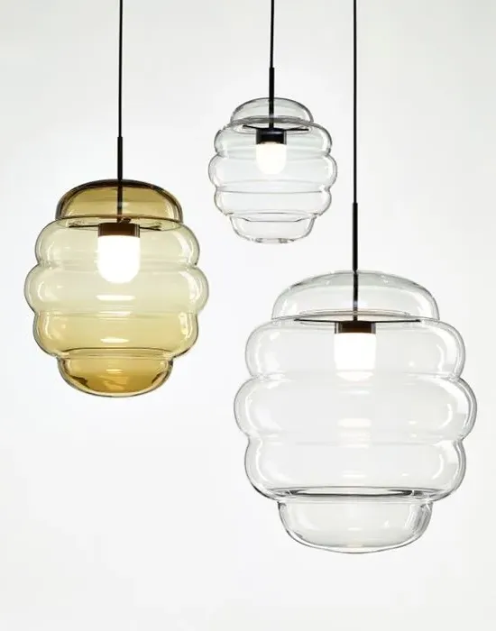 Small Pendant Light - Amber, Handblown Glass