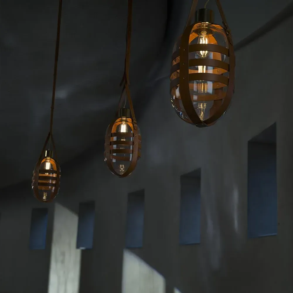 Tied Up Romance Type A Pendant Light - Crystal Glass, Leather