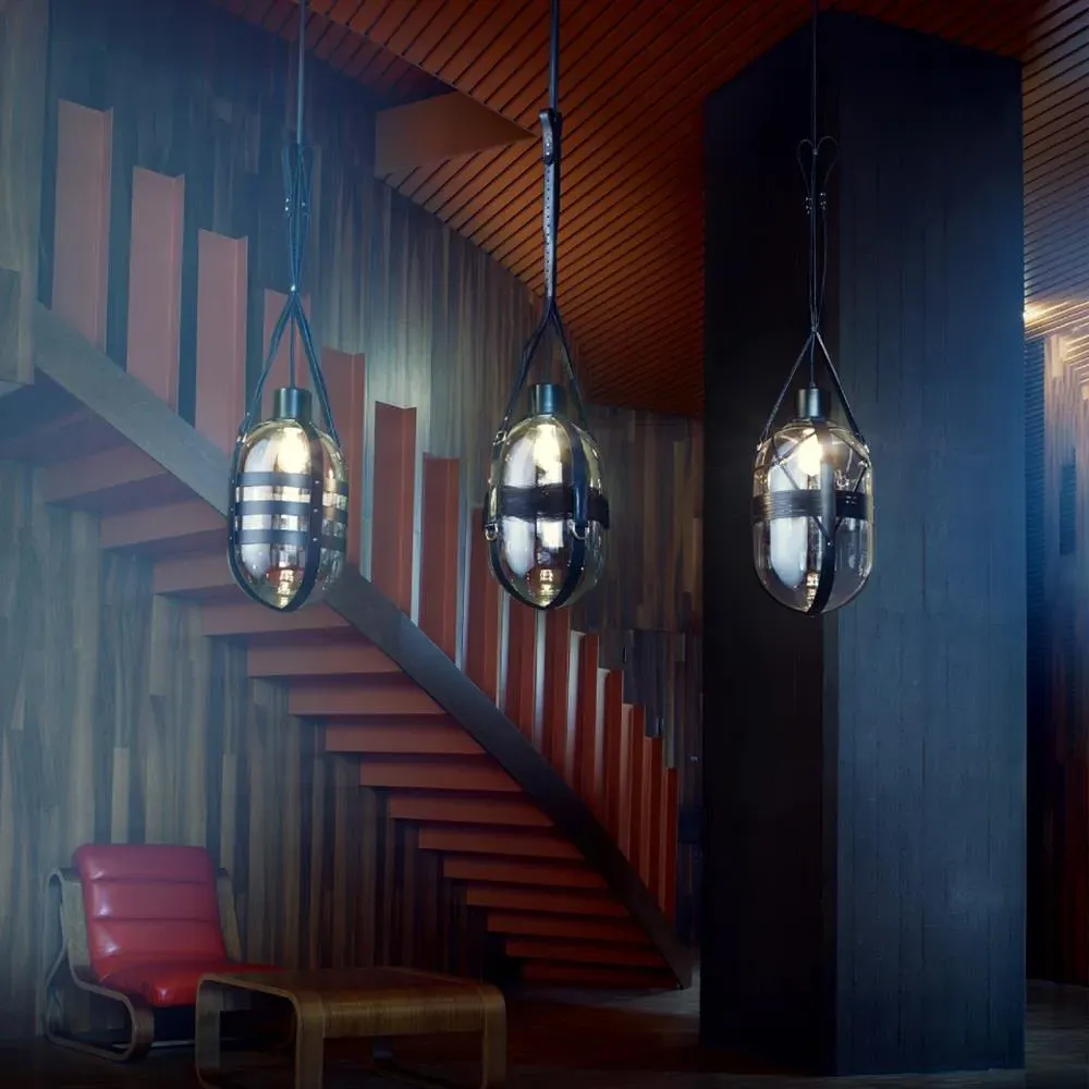 Tied Up Romance Type C Pendant Light - Crystal Glass, Leather