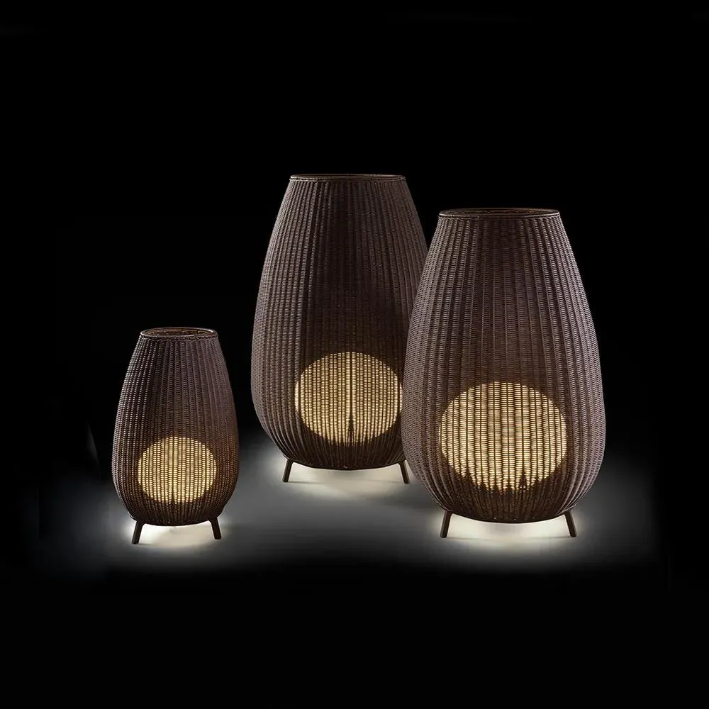 Outdoor Floor Light with Tripod Base - Brown, Wicker