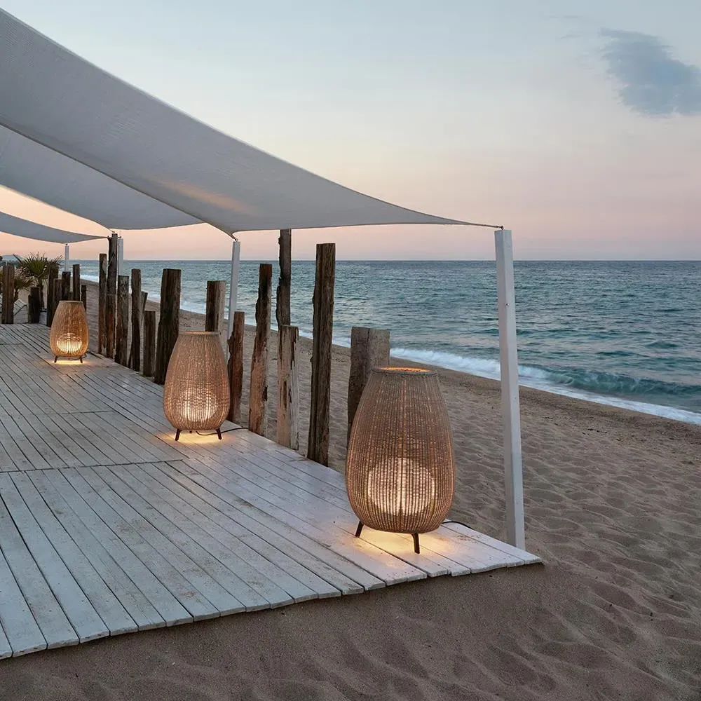 Outdoor Floor Light with Tripod Base - Brown, Wicker